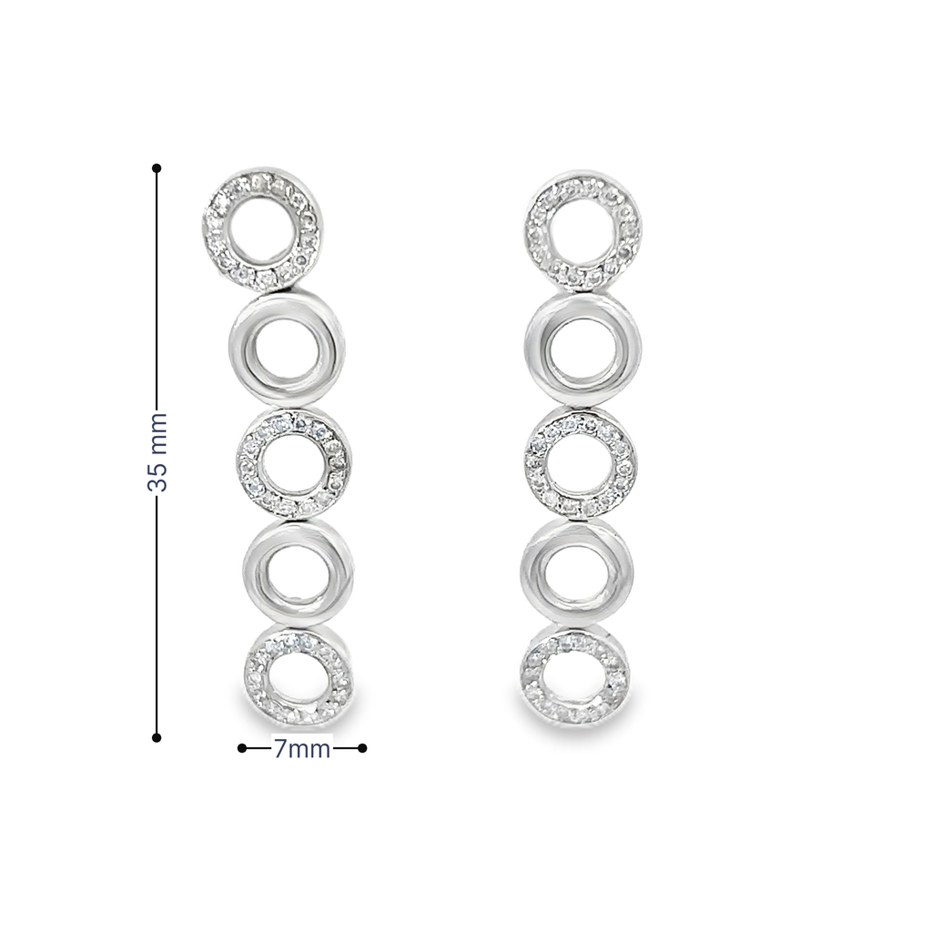 18K White Gold Pave Diamond Circle Earrings with Post Backs