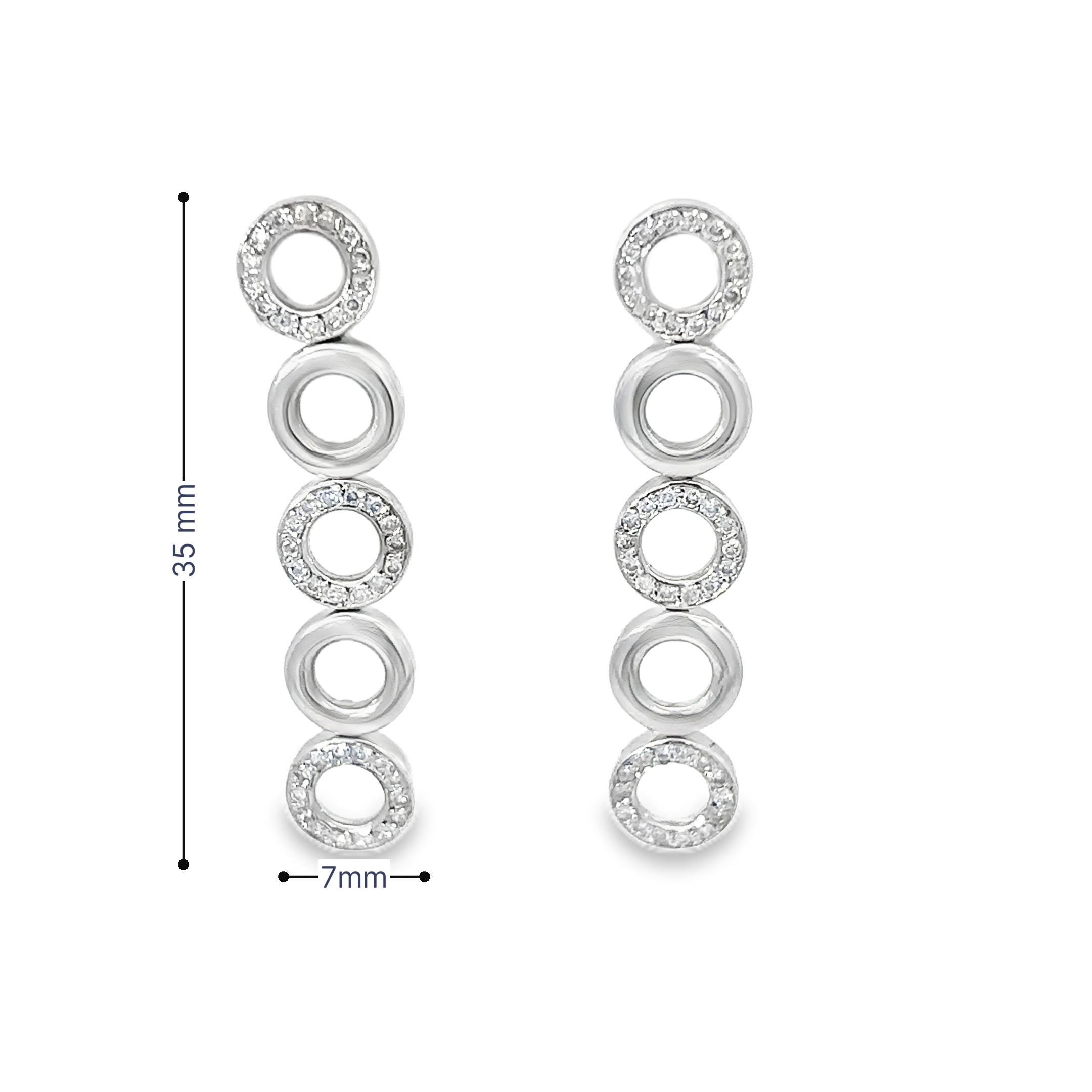18K White Gold Pave Diamond Circle Earrings with Post Backs