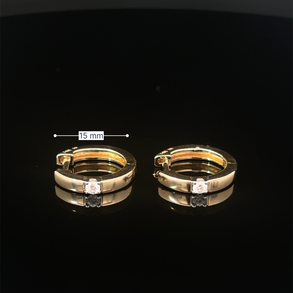 14K Yellow Gold Diamond Hug Earrings with a Single Round Brilliant Cut Diamond