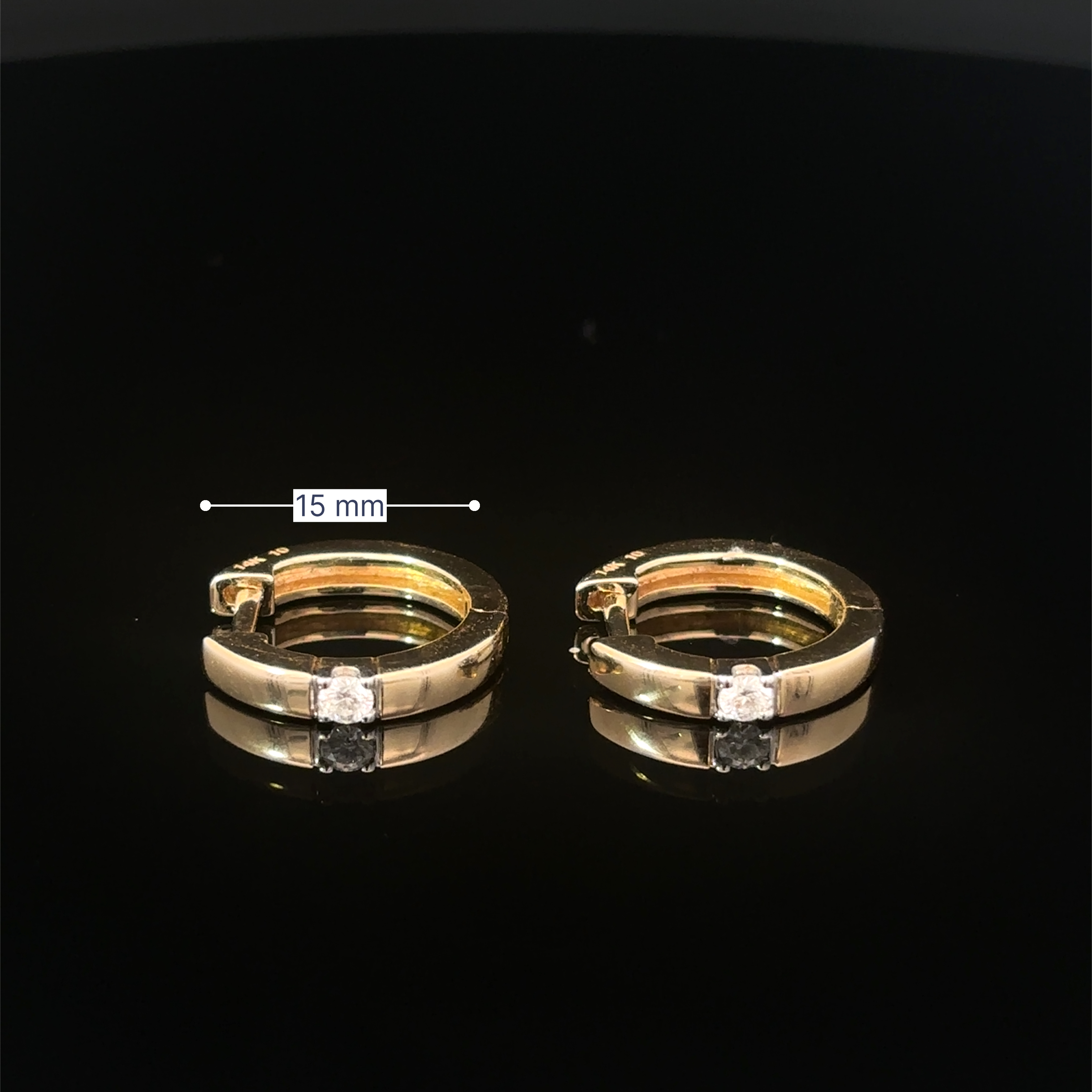 14K Yellow Gold Diamond Hug Earrings with a Single Round Brilliant Cut Diamond