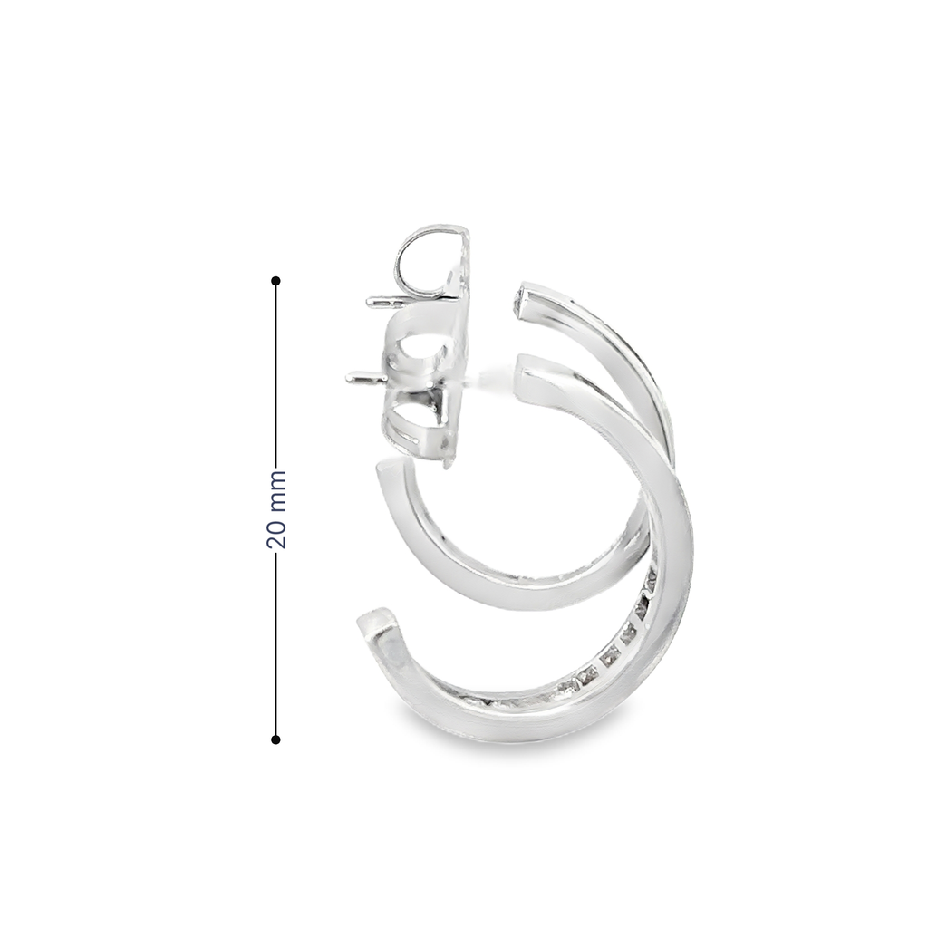14K White Gold Inner and Outer Channel set Diamond Hoop Earrings with Post Backs