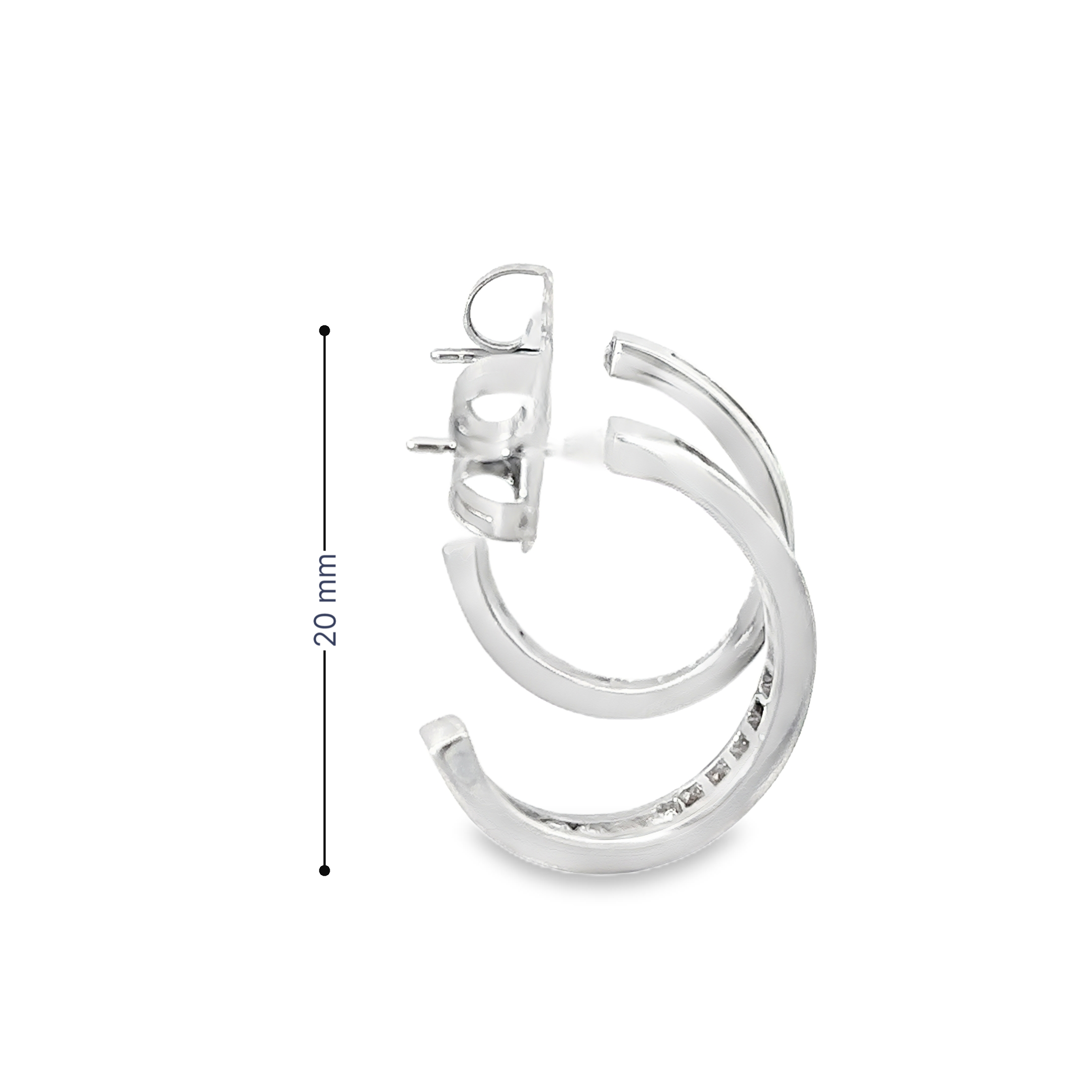 14K White Gold Inner and Outer Channel set Diamond Hoop Earrings with Post Backs