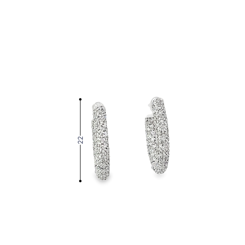 18K White Gold Pave Diamond Encrusted Hoop Earrings