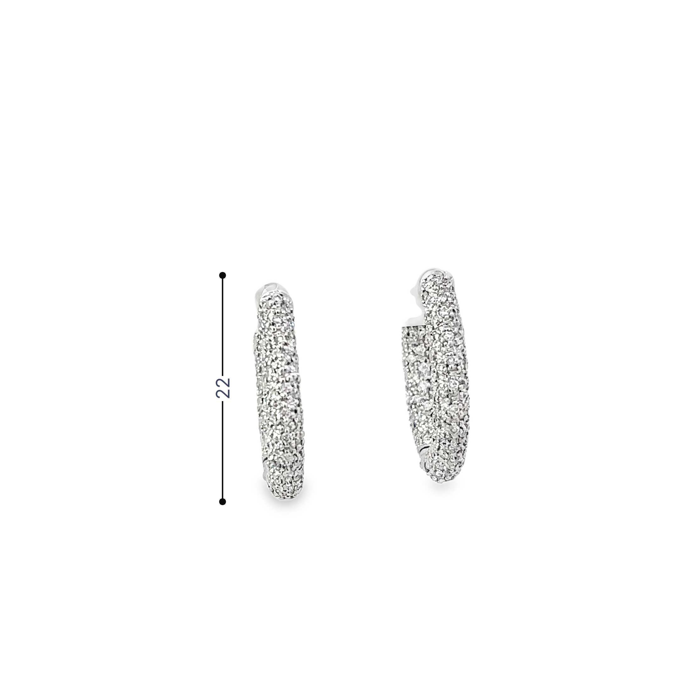 18K White Gold Pave Diamond Encrusted Hoop Earrings