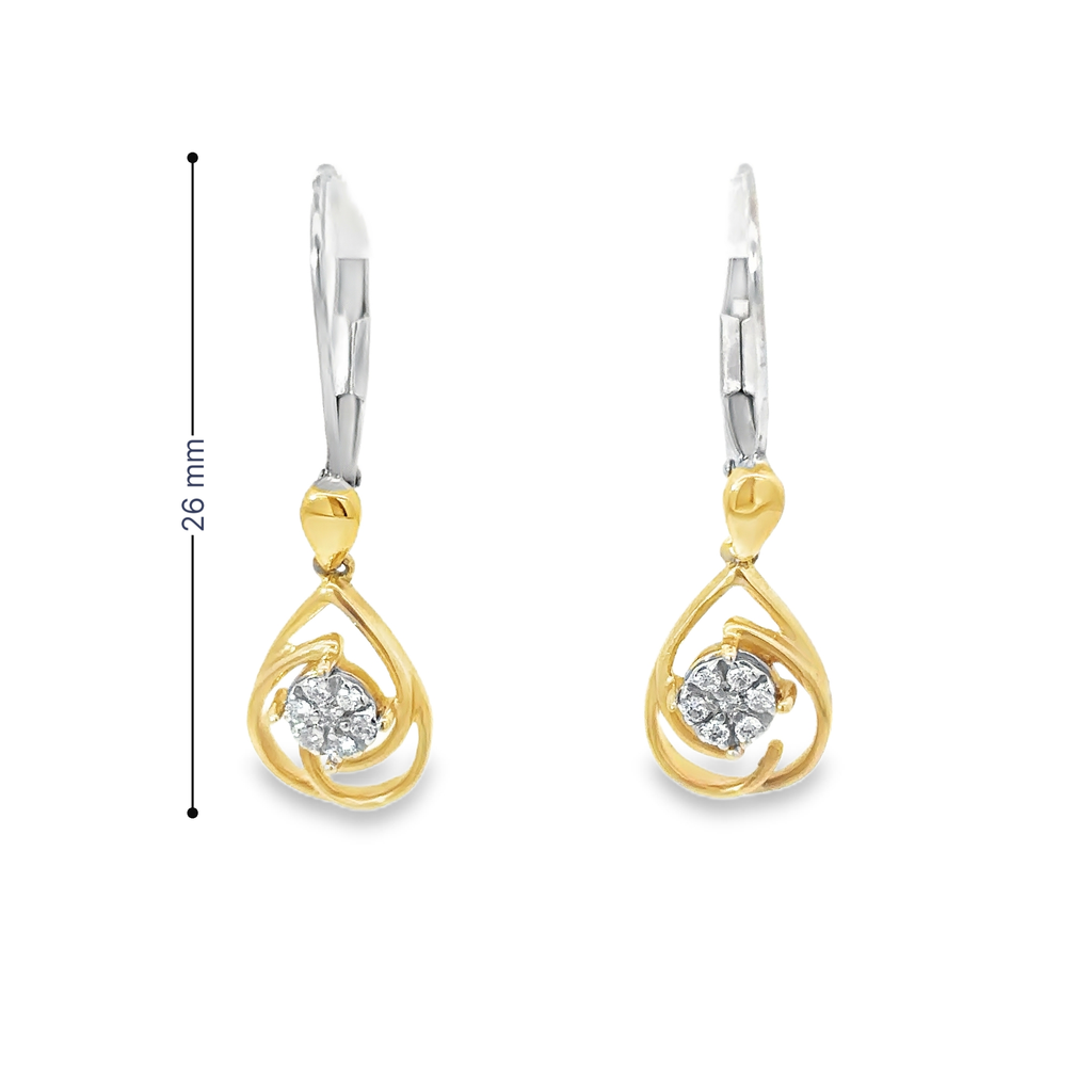 14K White and Yellow Gold Teardrop Earrings with Diamond Clusters