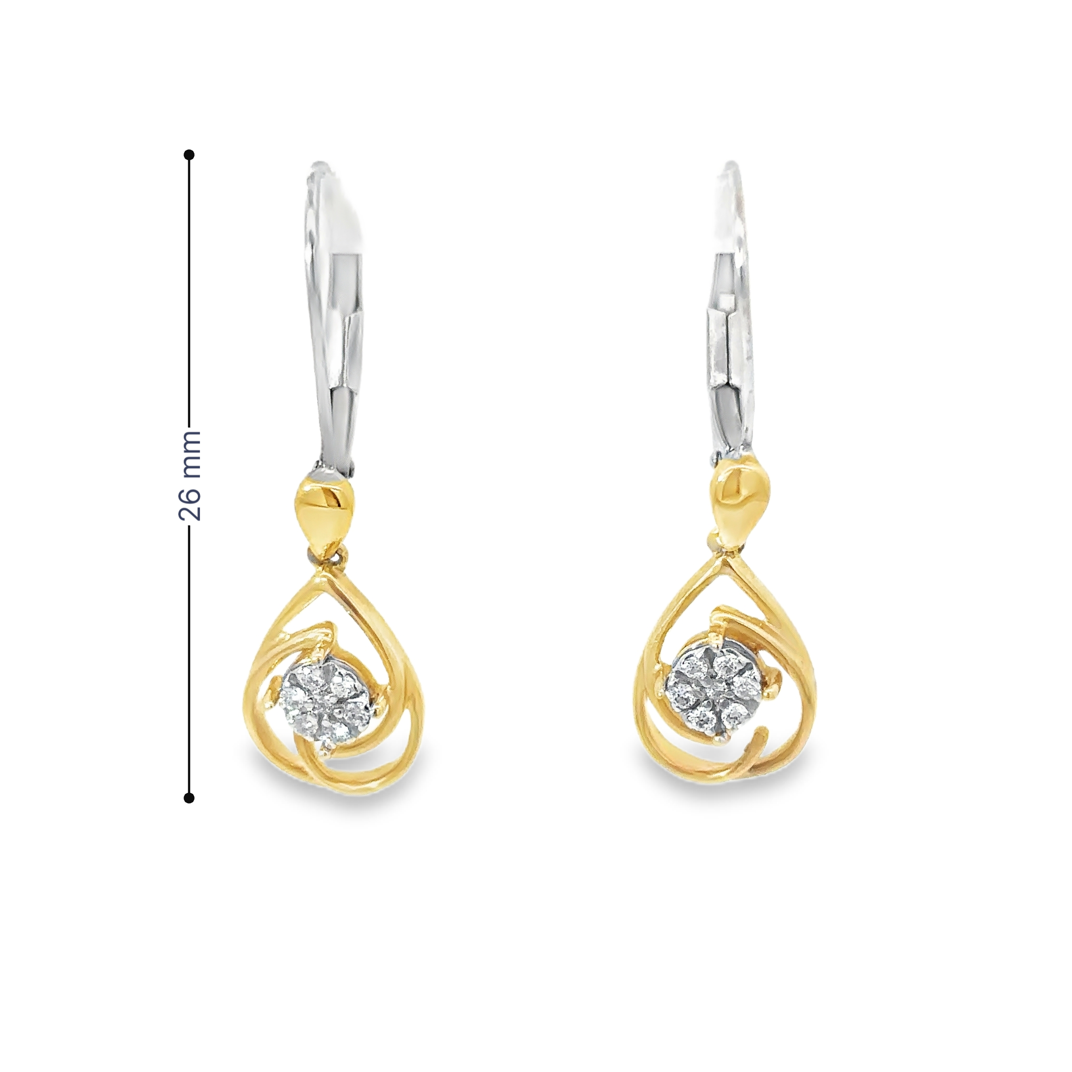 14K White and Yellow Gold Teardrop Earrings with Diamond Clusters