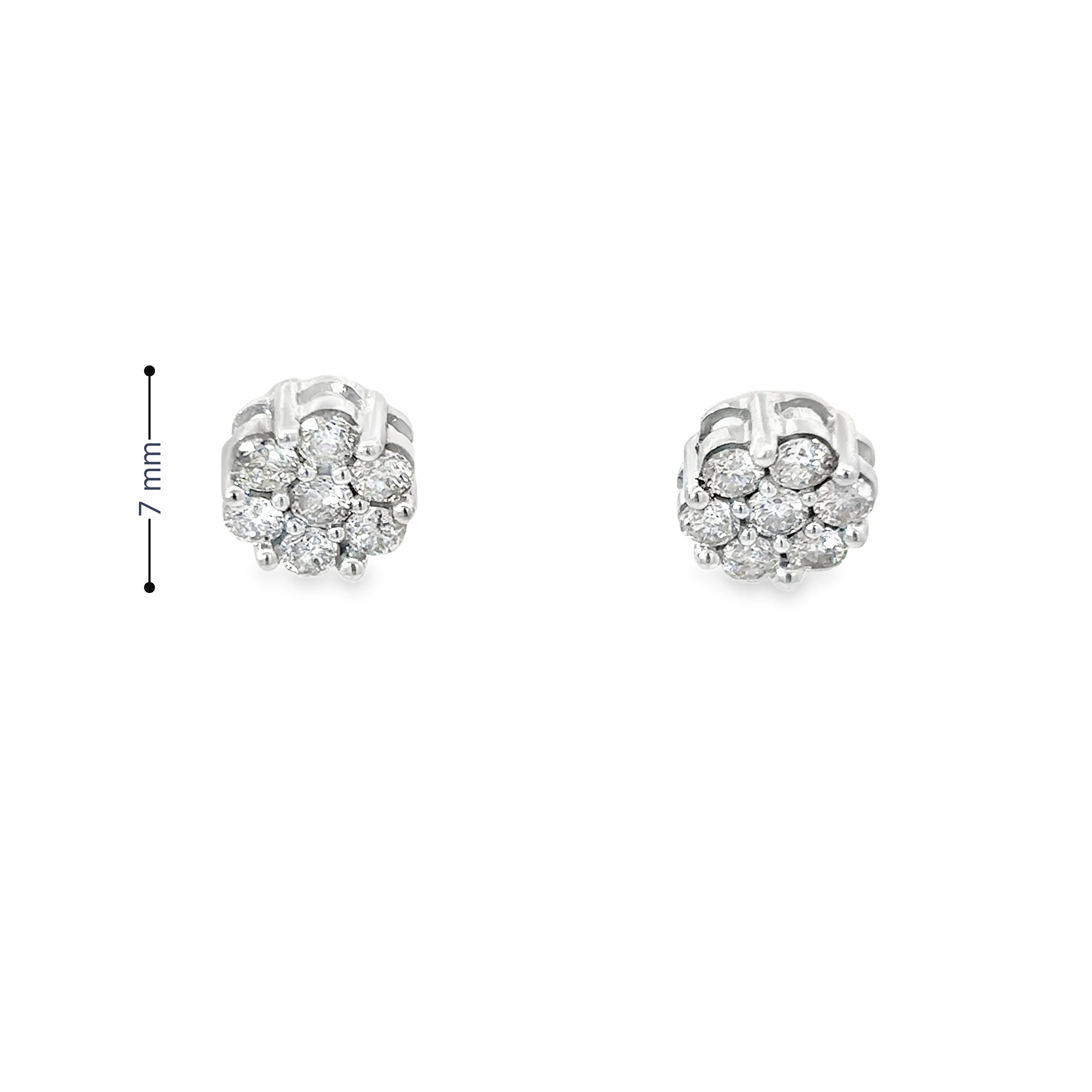 14K White Gold Diamond Flower Cluster Earrings with Screw Backs