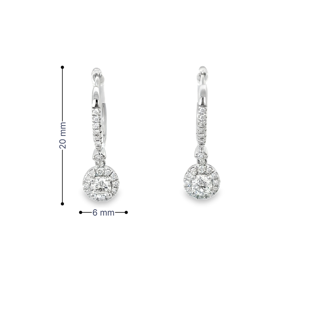 14K White Gold Diamond Encrusted Hug Earring with a Dangling Diamond Halo