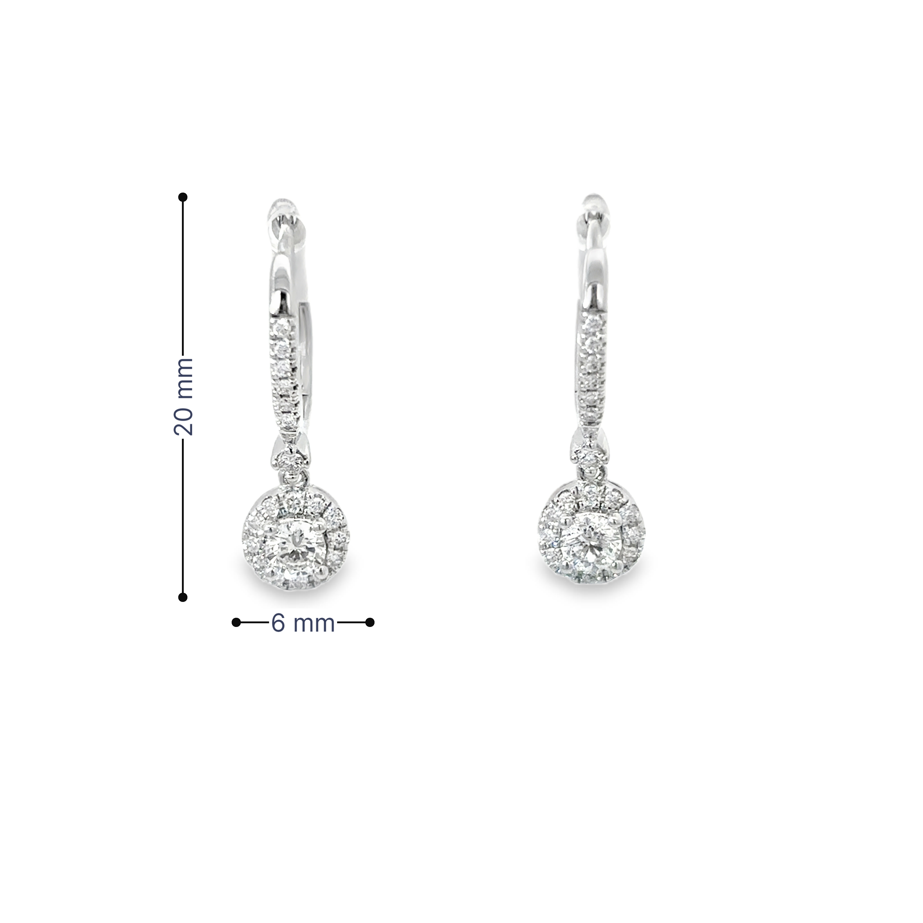 14K White Gold Diamond Encrusted Hug Earring with a Dangling Diamond Halo