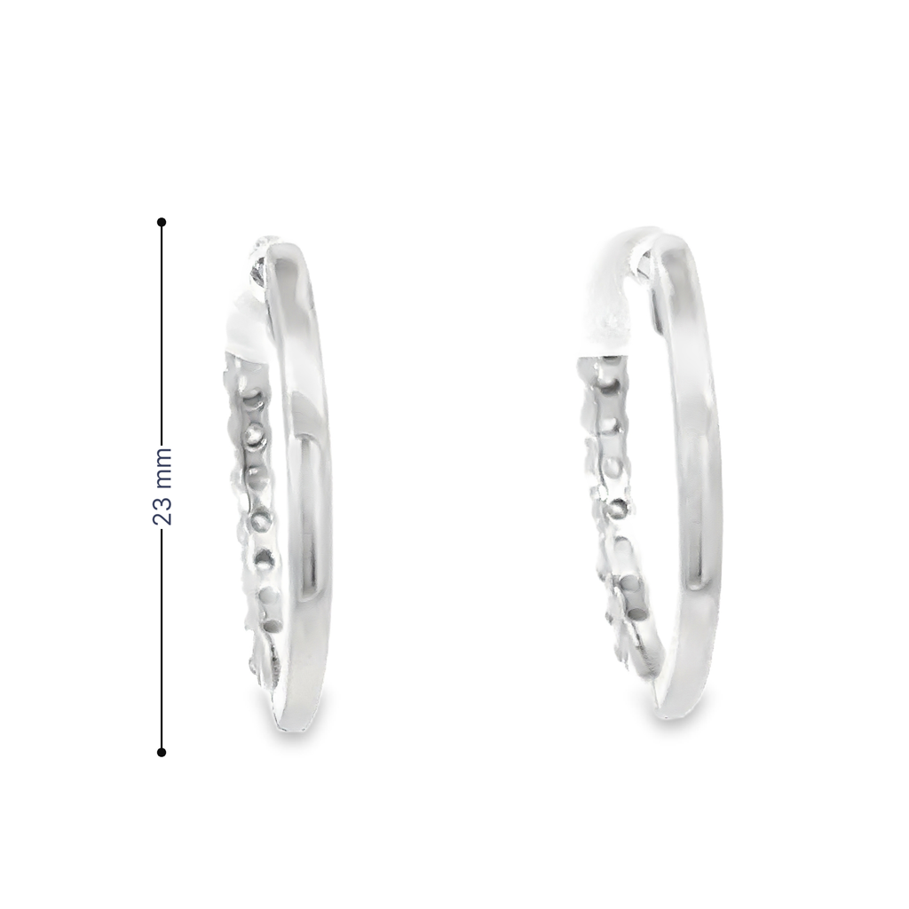 14K White Gold Shared Prong Diamond Hoop Earrings