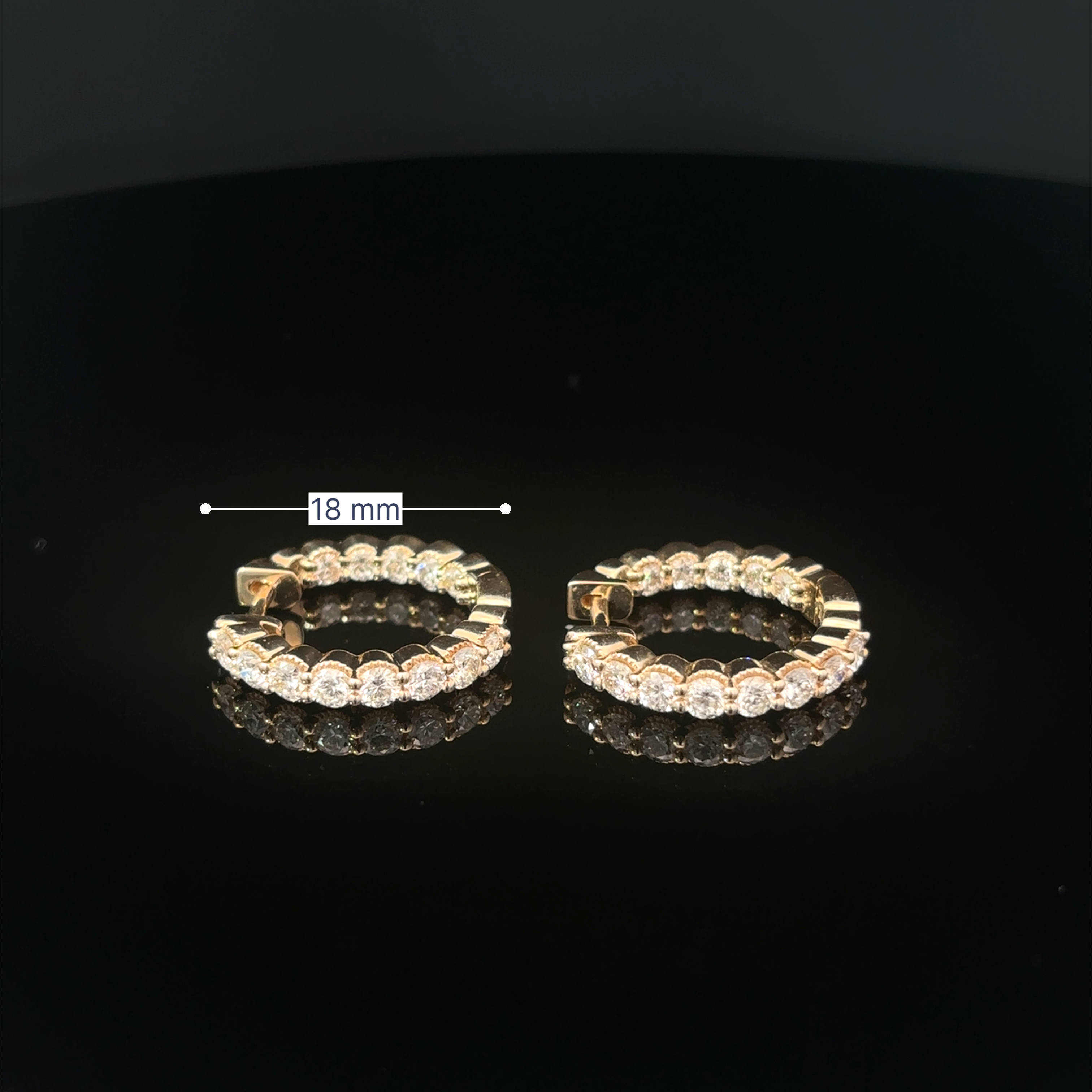 14K Yellow Gold In Out Diamond Hoop Earrings with Milgrain Edge