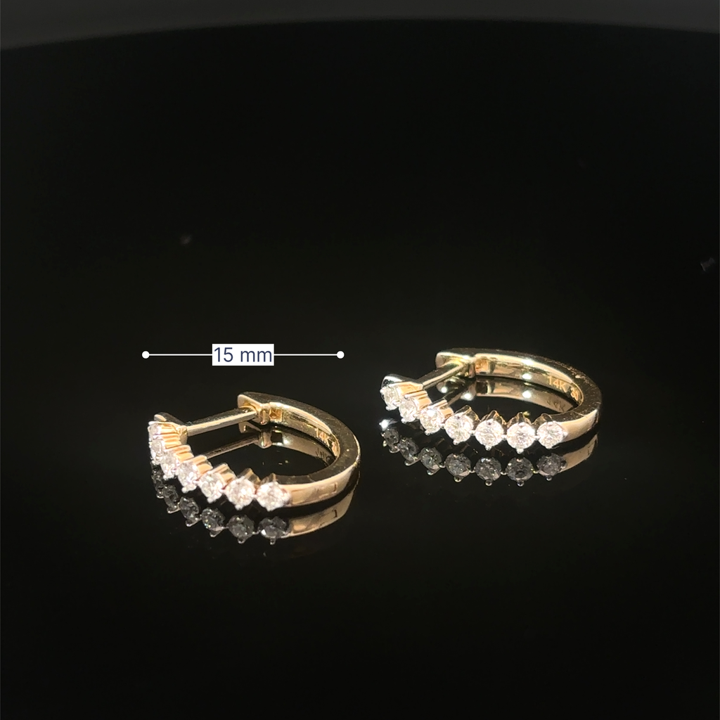 14K Yellow Gold Shared Prong Diamond Huggy Earrings
