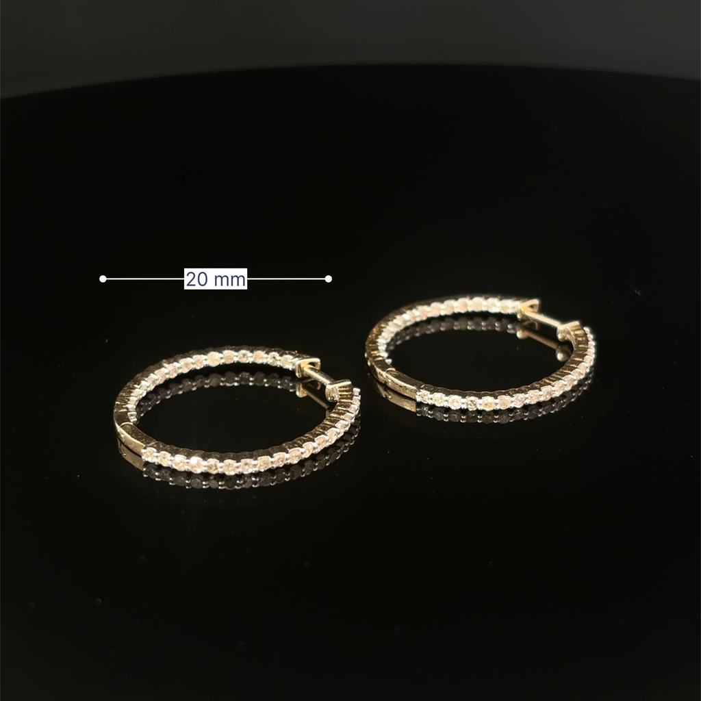 14K Yellow Gold In Out Diamond Hoops with Shared Prongs