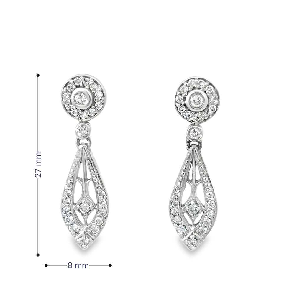 14K White Gold Teardrop Diamond Halo Earrings