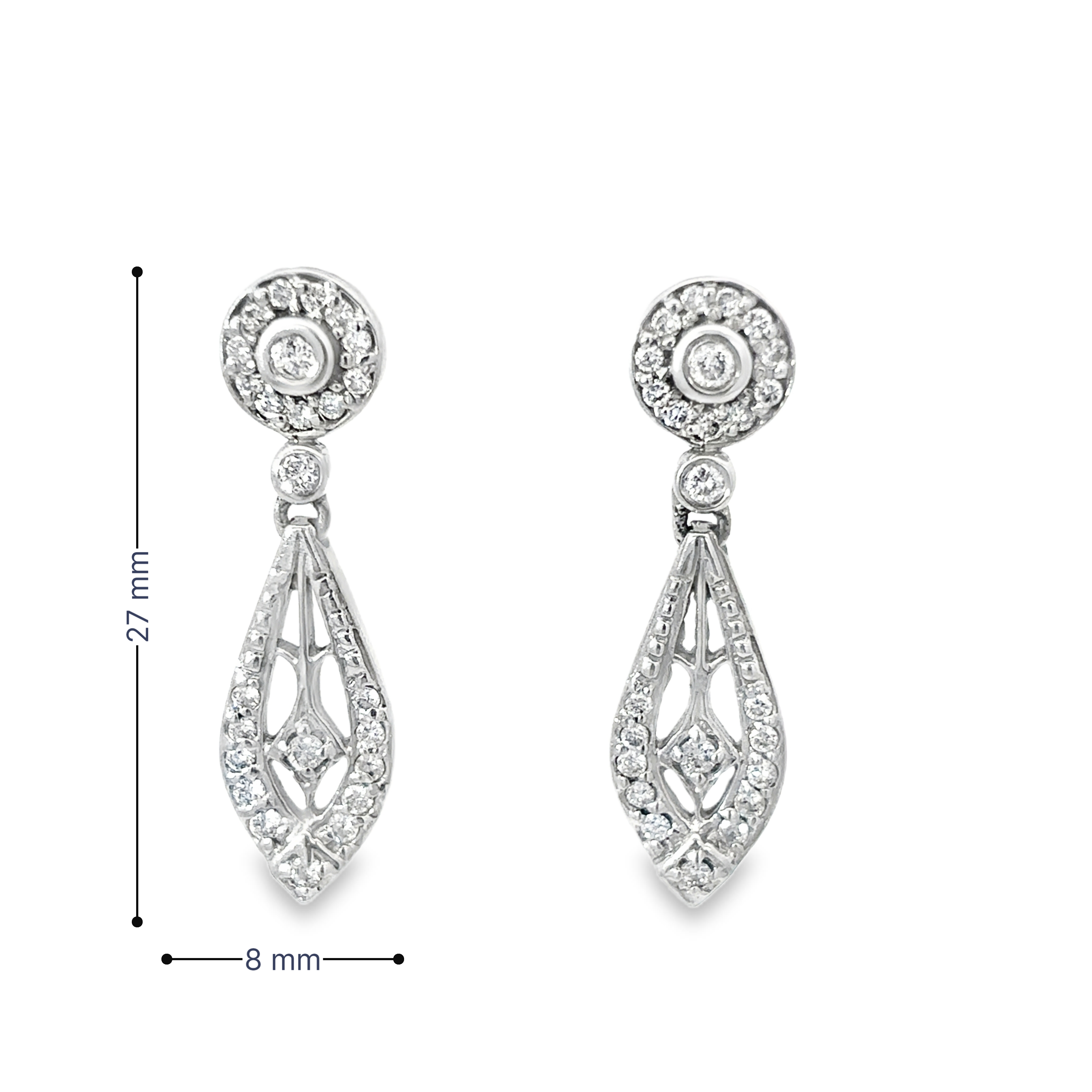 14K White Gold Teardrop Diamond Halo Earrings
