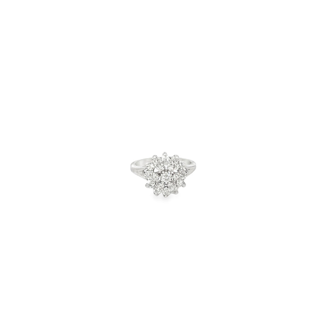 14K White Gold Round Diamond Cocktail Ring with Single Cut Diamonds