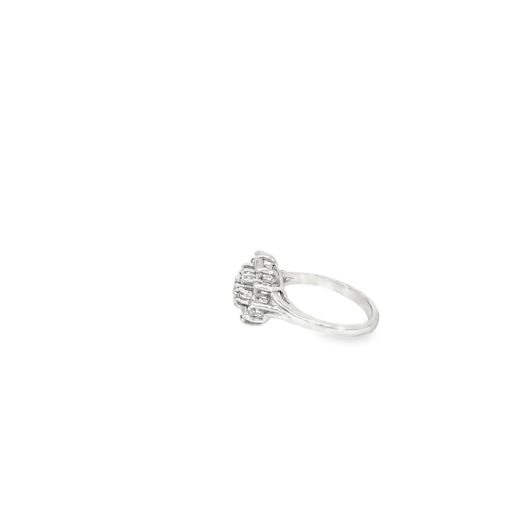 14K White Gold Round Diamond Cocktail Ring with Single Cut Diamonds
