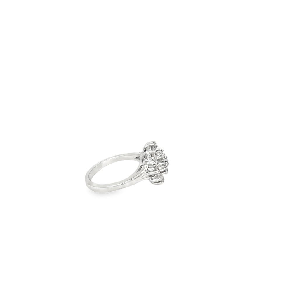 14K White Gold Round Diamond Cocktail Ring with Single Cut Diamonds