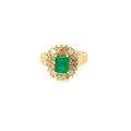 14K Yellow Gold 1.5 Carat Emerald and Diamond Cocktail Ring