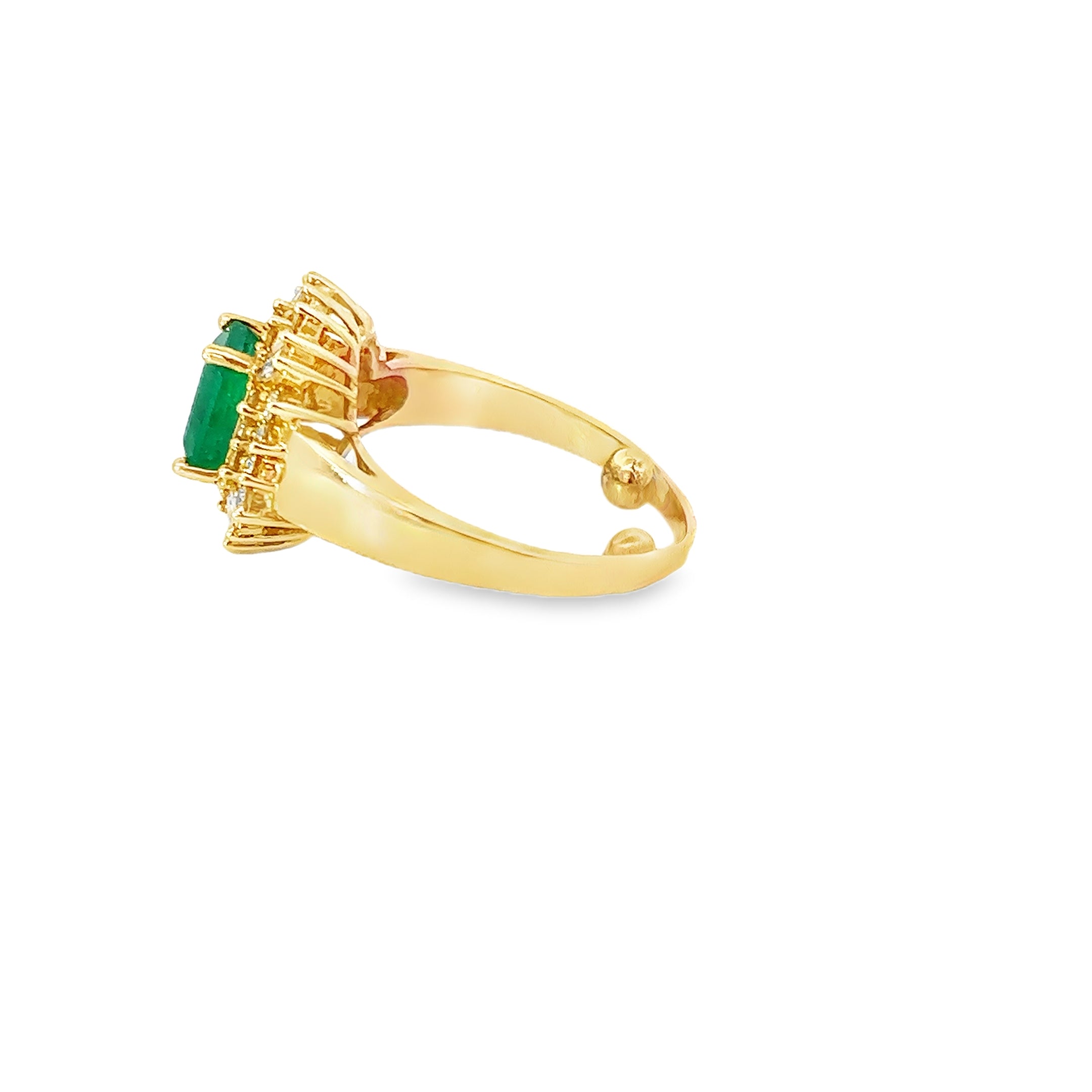 14K Yellow Gold 1.5 Carat Emerald and Diamond Cocktail Ring