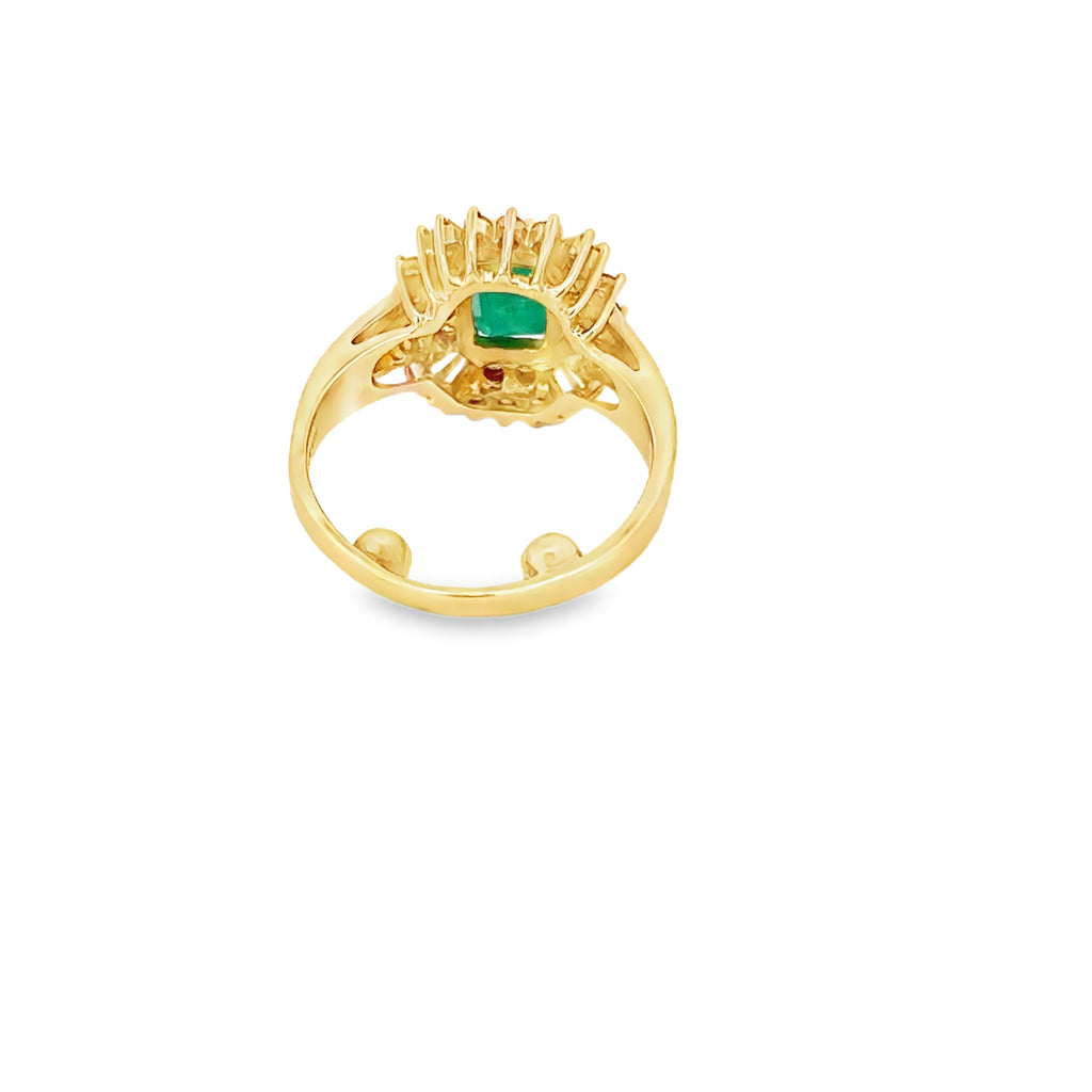 14K Yellow Gold 1.5 Carat Emerald and Diamond Cocktail Ring