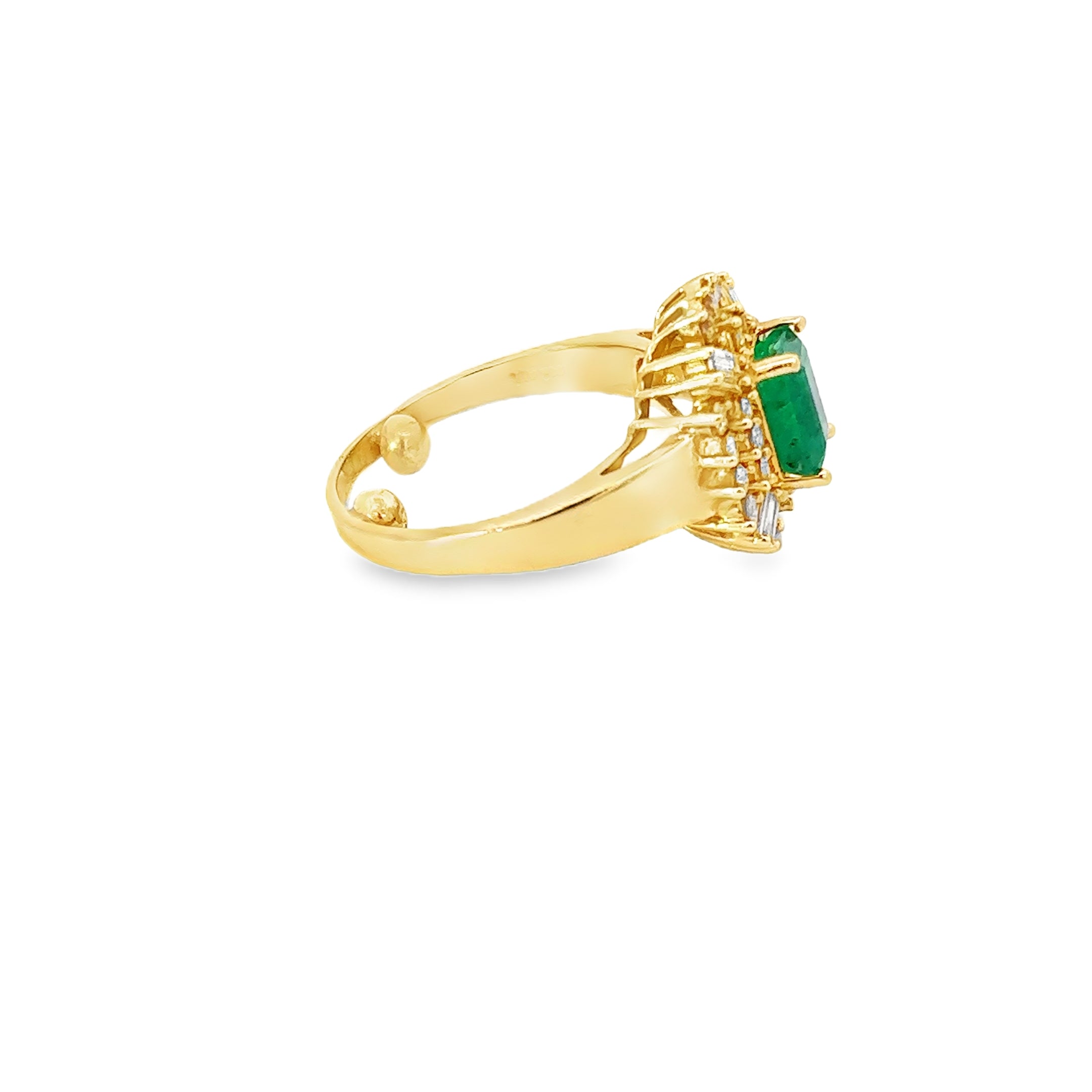 14K Yellow Gold 1.5 Carat Emerald and Diamond Cocktail Ring