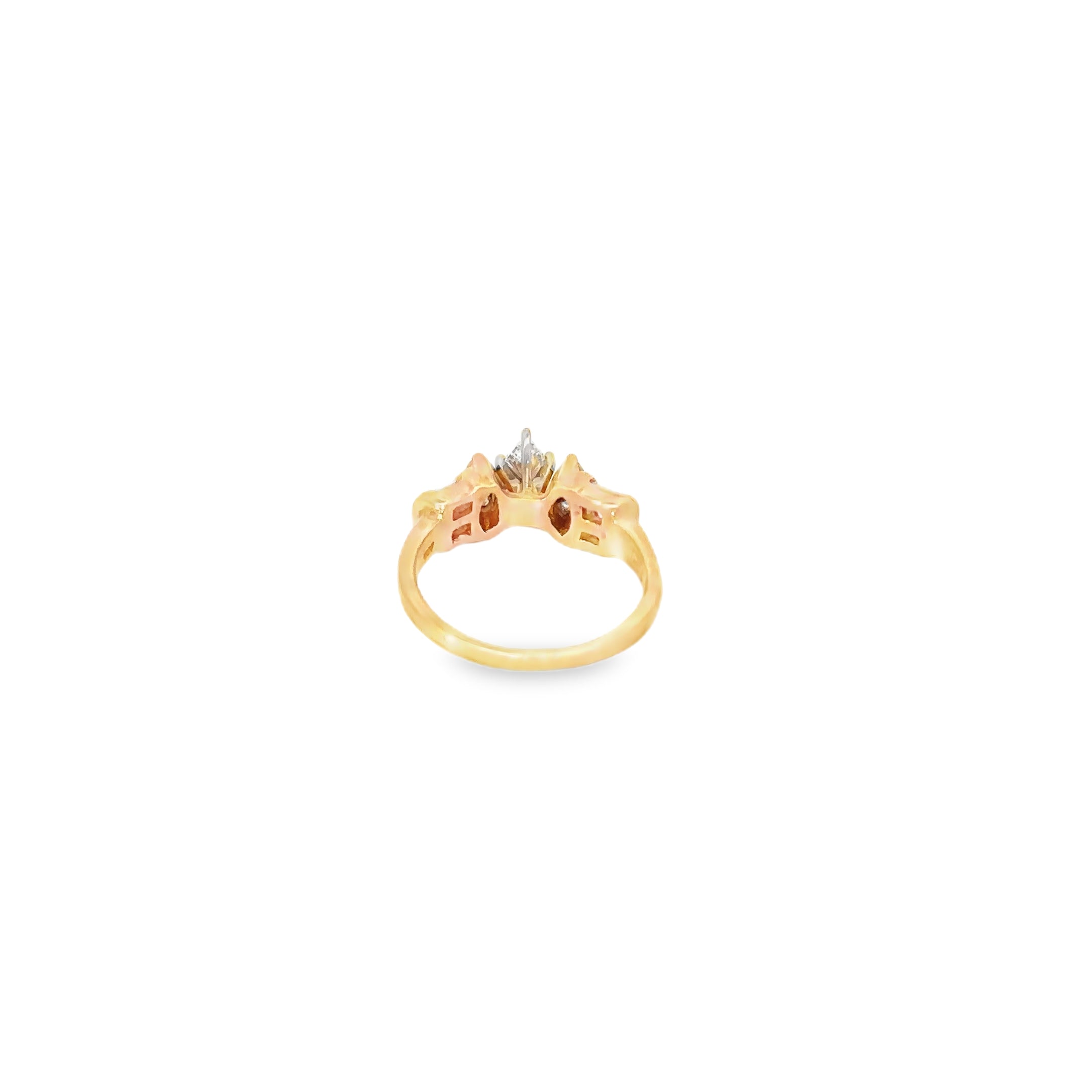 14K Yellow Gold Marquise and Baguette Diamond Engagement Ring