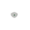 14K White Gold Bezel set round Tsavorite surrounded by Pave Diamonds