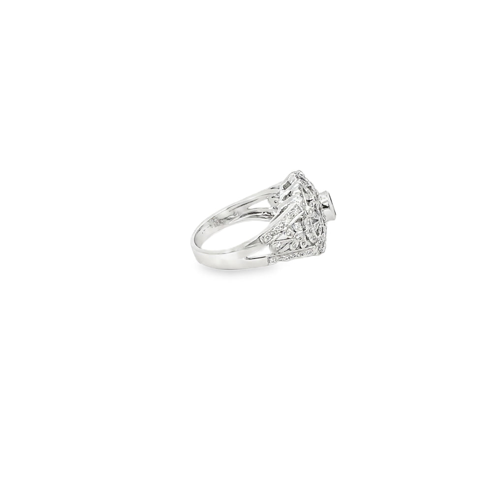 14K White Gold Bezel set round Tsavorite surrounded by Pave Diamonds