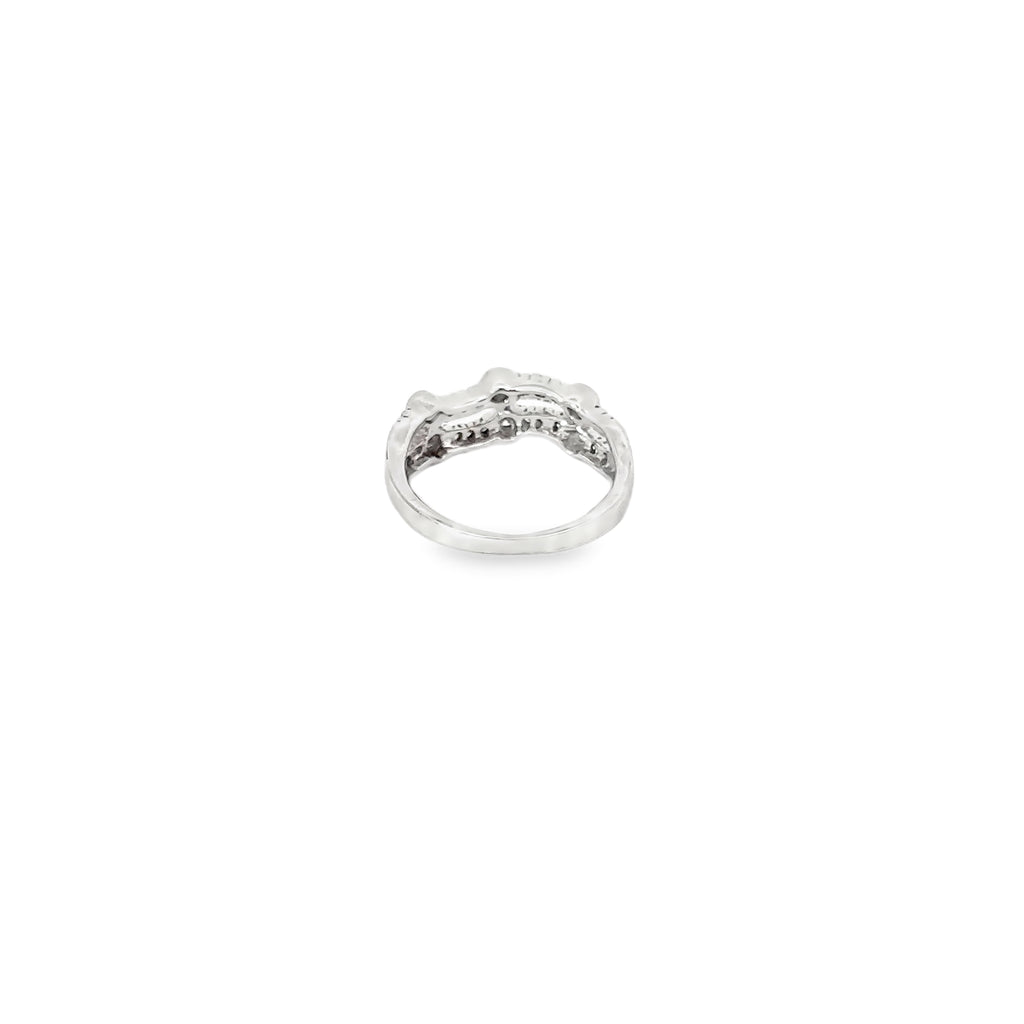 14K White Gold Double Wave Band with Bezel and Prong Set Diamonds