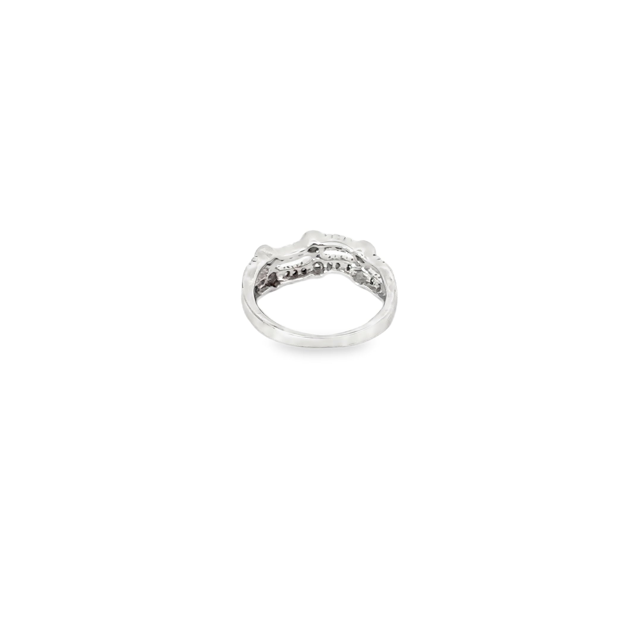 14K White Gold Double Wave Band with Bezel and Prong Set Diamonds