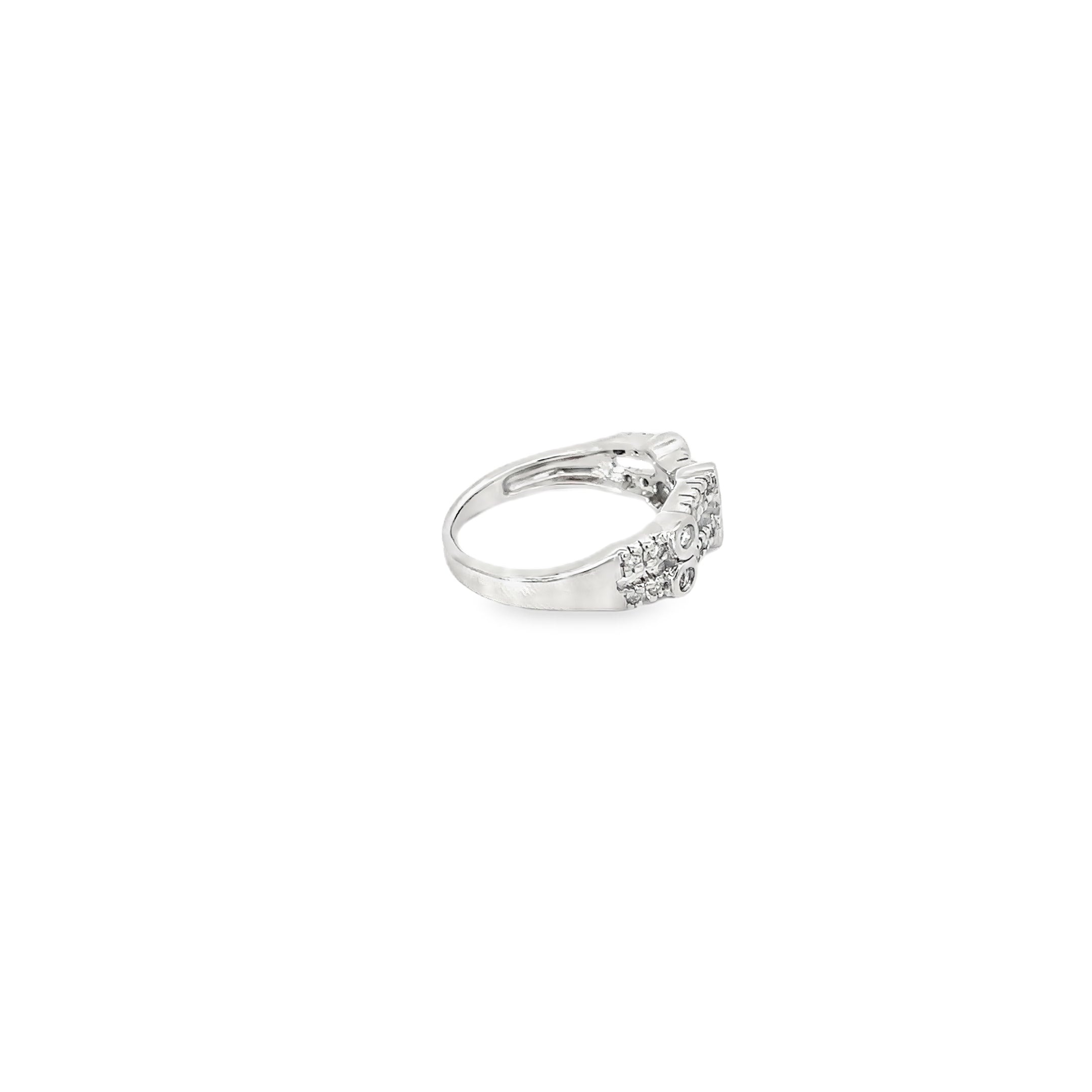 14K White Gold Double Wave Band with Bezel and Prong Set Diamonds
