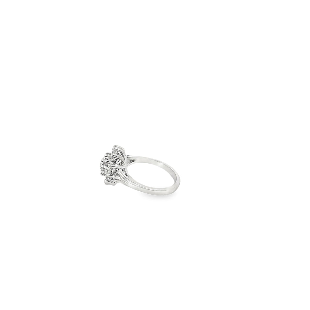 14K White Gold Round Diamond Cocktail Ring with Single Cut Diamonds