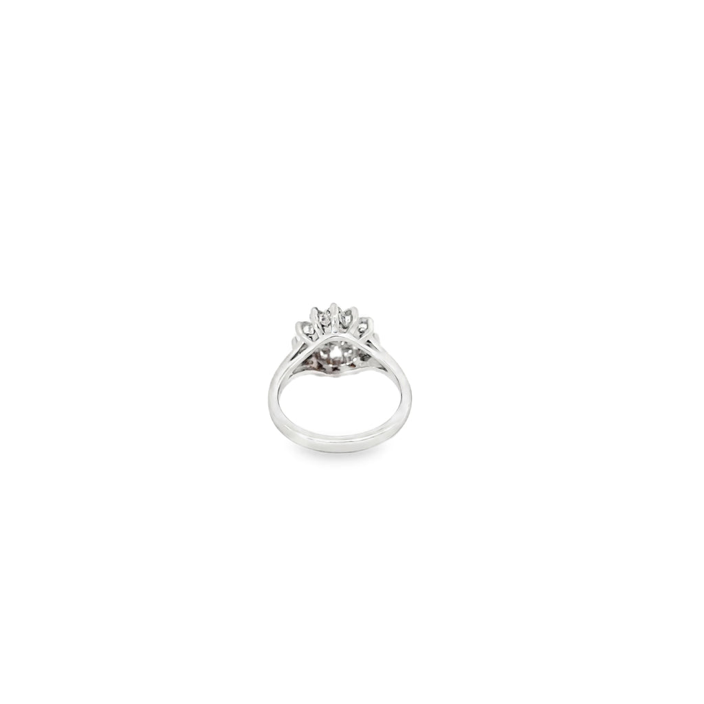 14K White Gold Round Diamond Cocktail Ring with Single Cut Diamonds