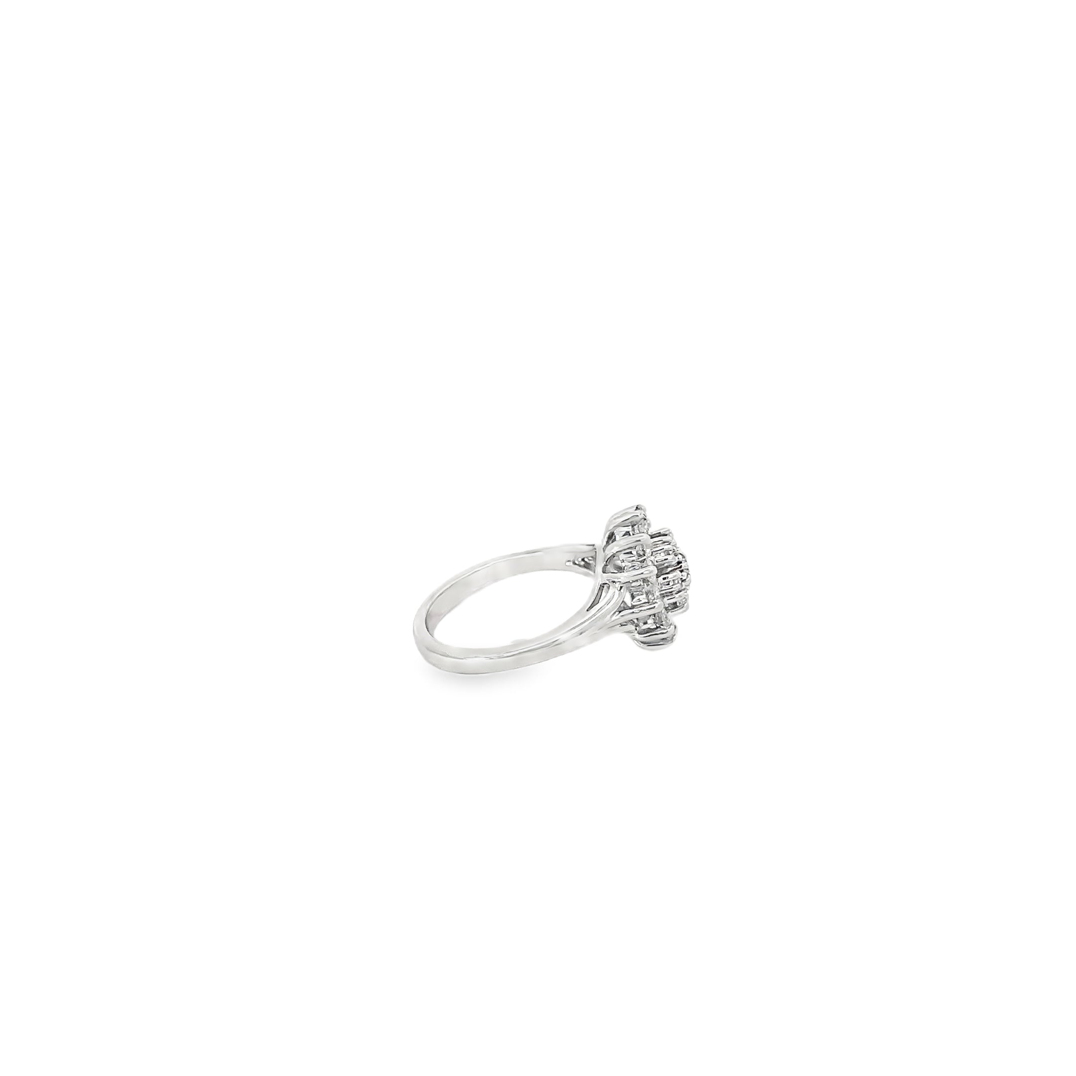 14K White Gold Round Diamond Cocktail Ring with Single Cut Diamonds