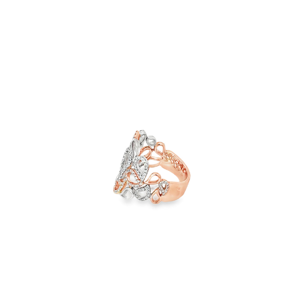 14K White and Rose Gold Teardrop Design Wide Band Ring