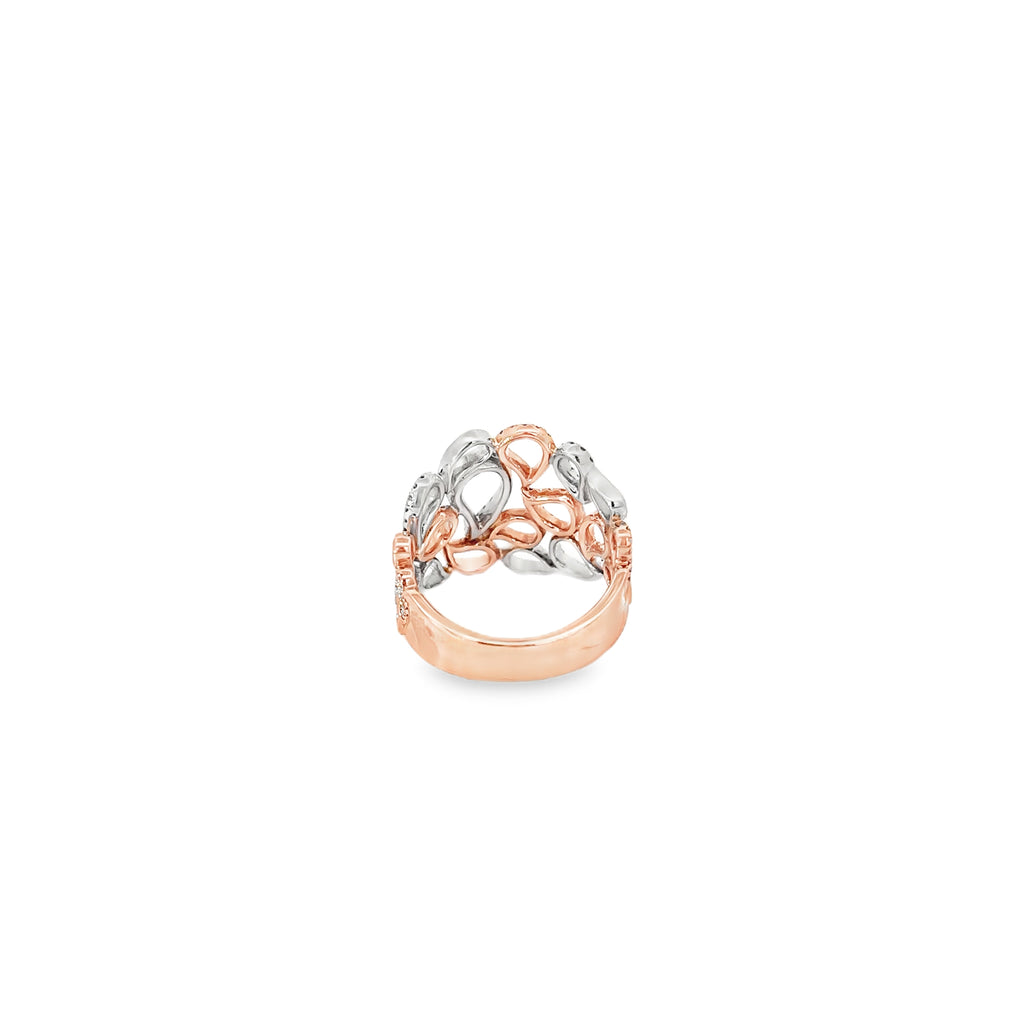14K White and Rose Gold Teardrop Design Wide Band Ring