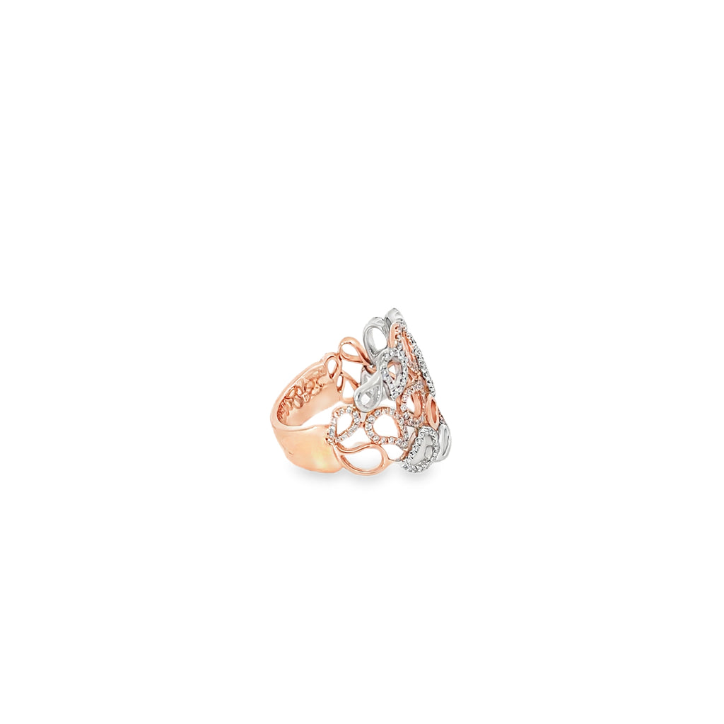 14K White and Rose Gold Teardrop Design Wide Band Ring
