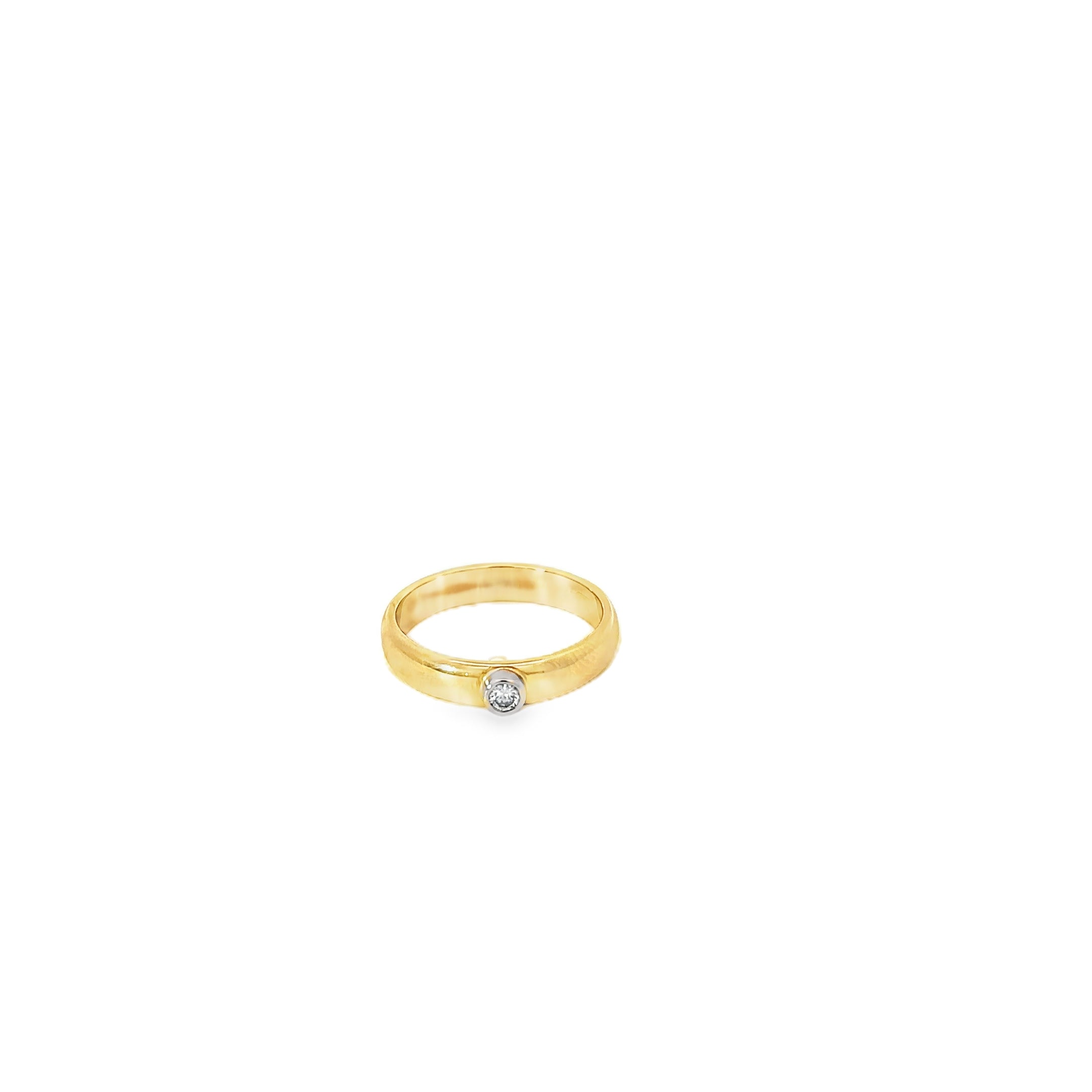 18K Yellow Gold Band with a Round Bezel set Diamond