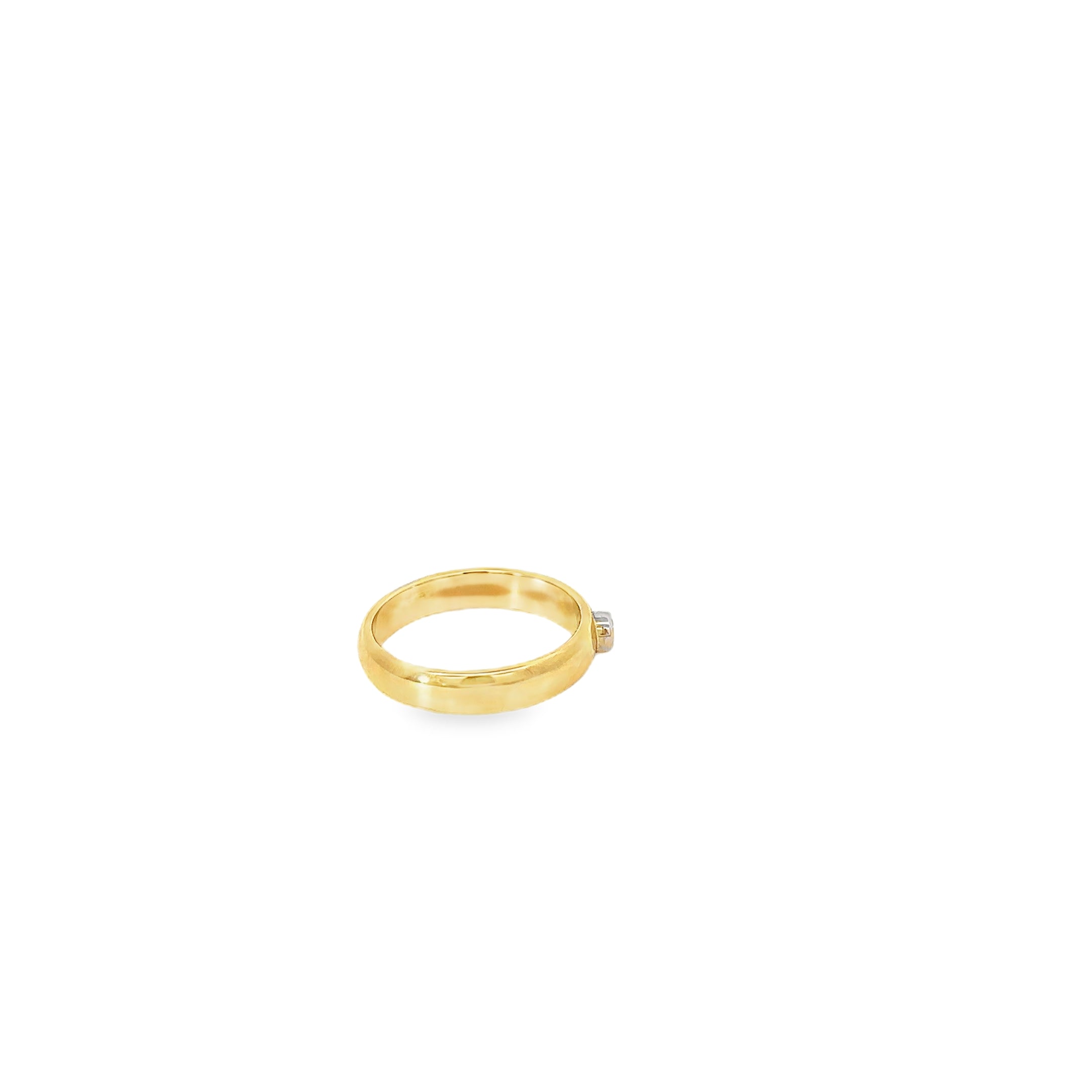 18K Yellow Gold Band with a Round Bezel set Diamond