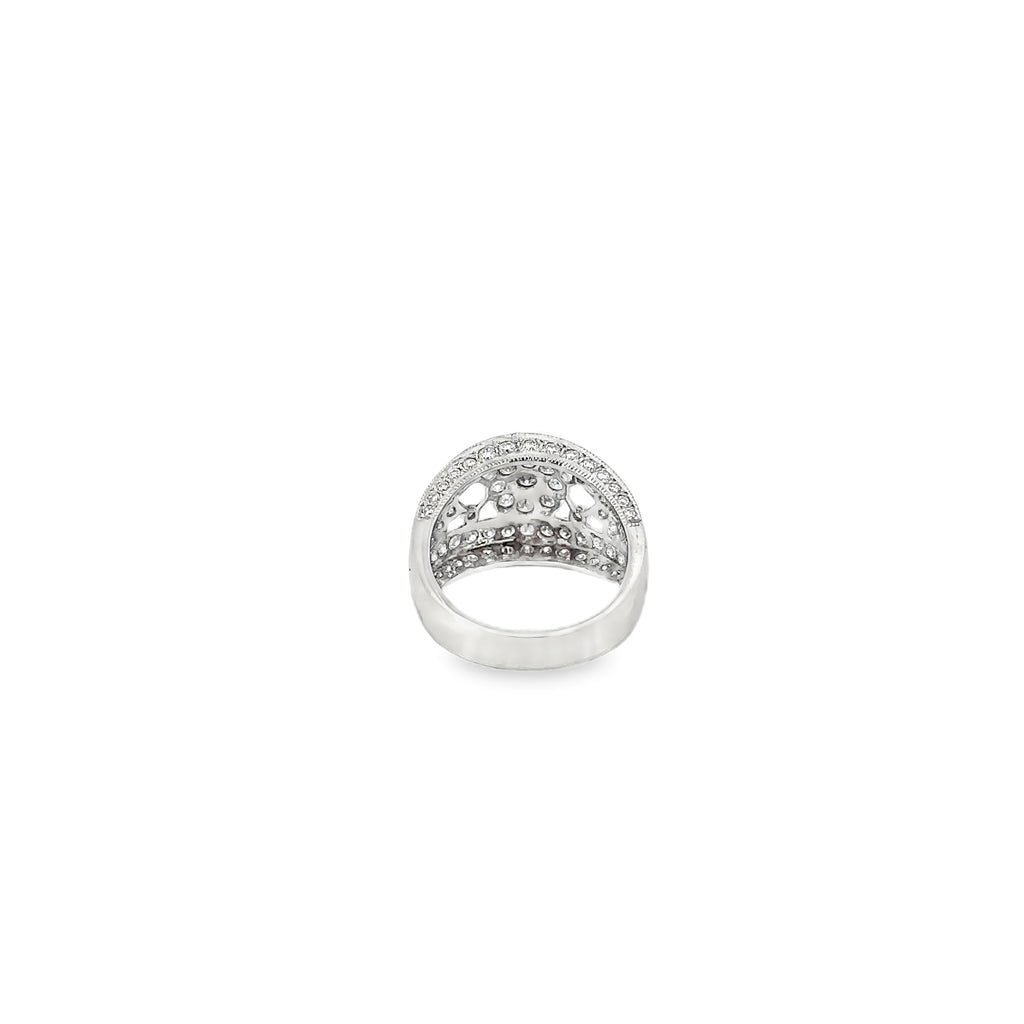 14K White Gold Three Diamond Flower Wide Band