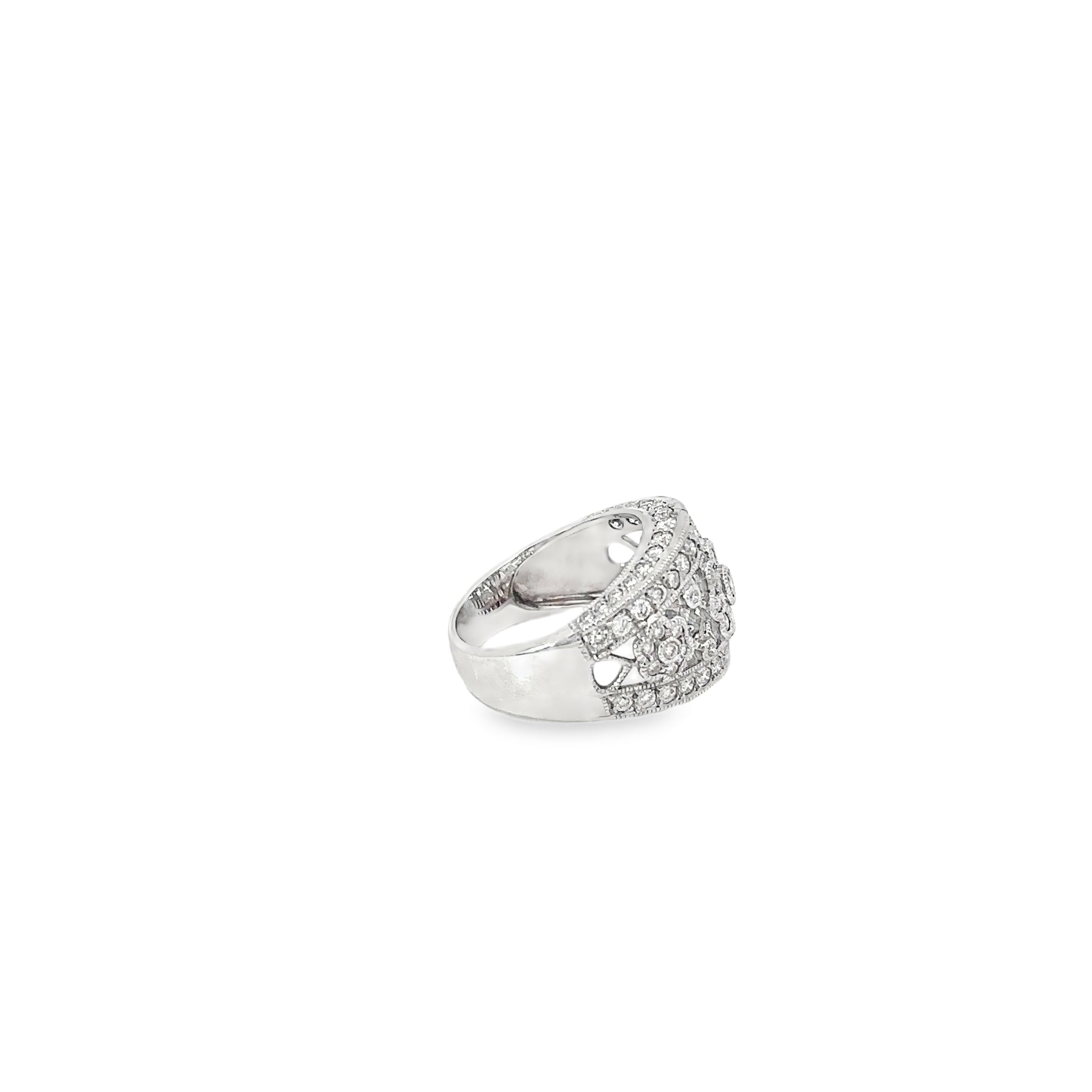 14K White Gold Three Diamond Flower Wide Band