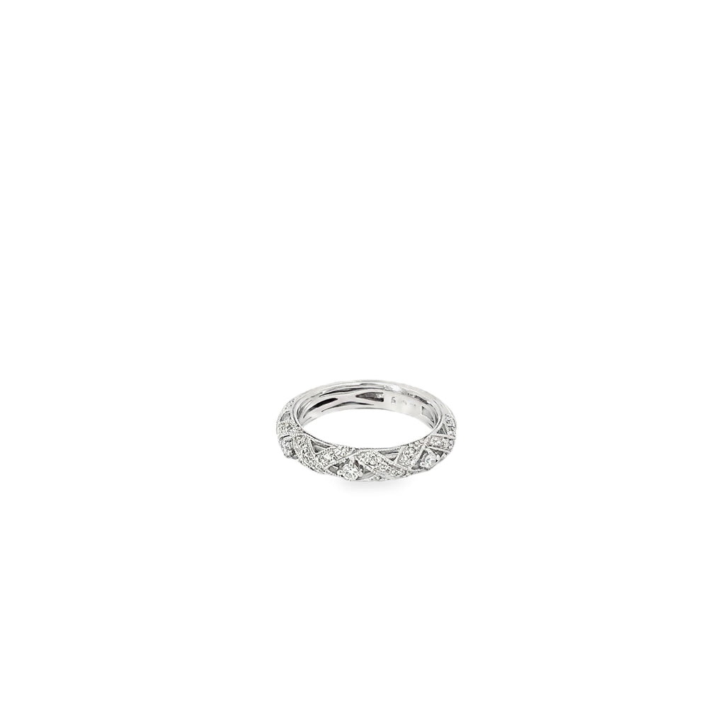 14K White Gold Open X Pave Band
