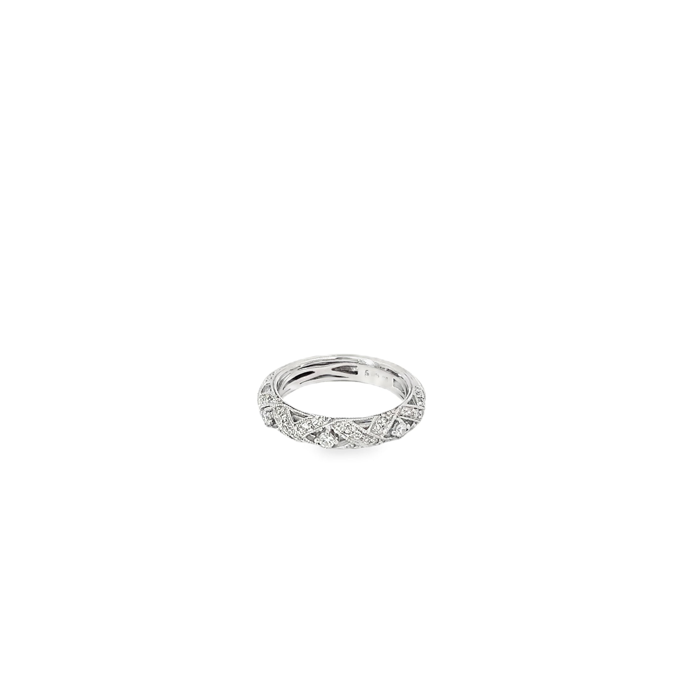 14K White Gold Open X Pave Band