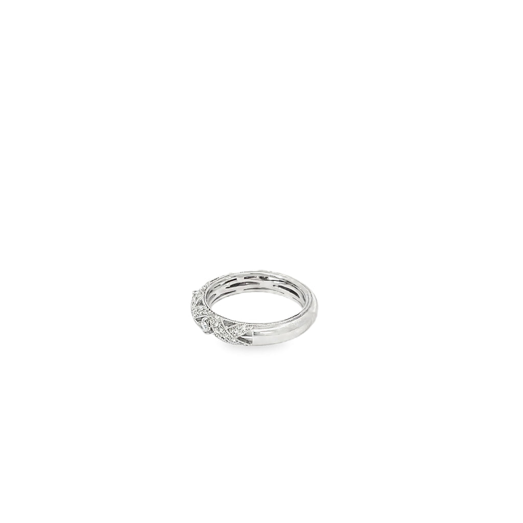 14K White Gold Open X Pave Band