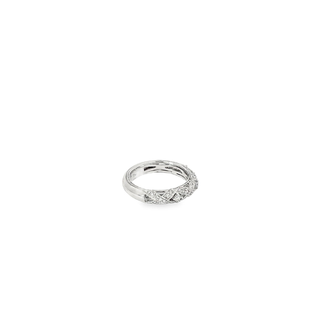 14K White Gold Open X Pave Band