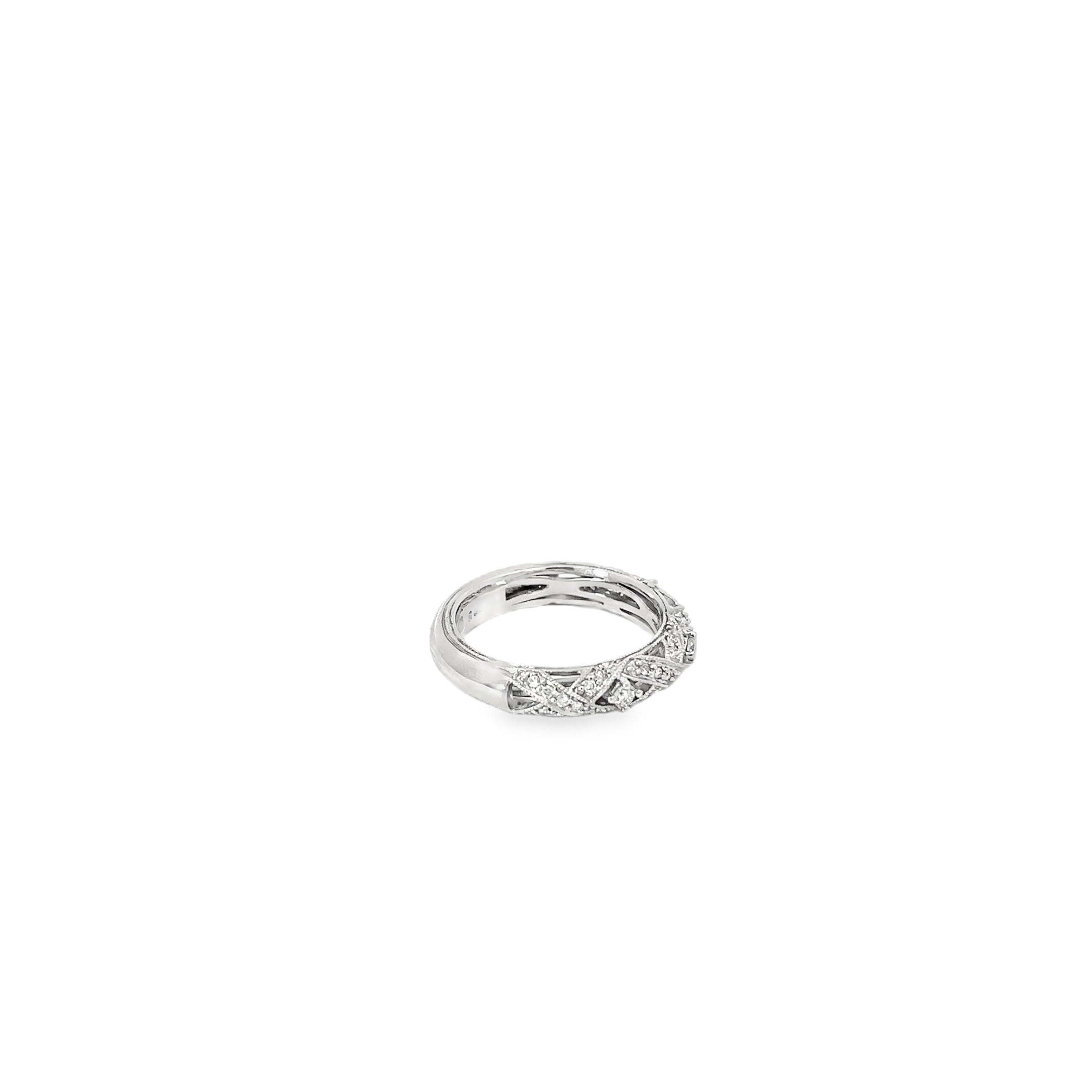 14K White Gold Open X Pave Band