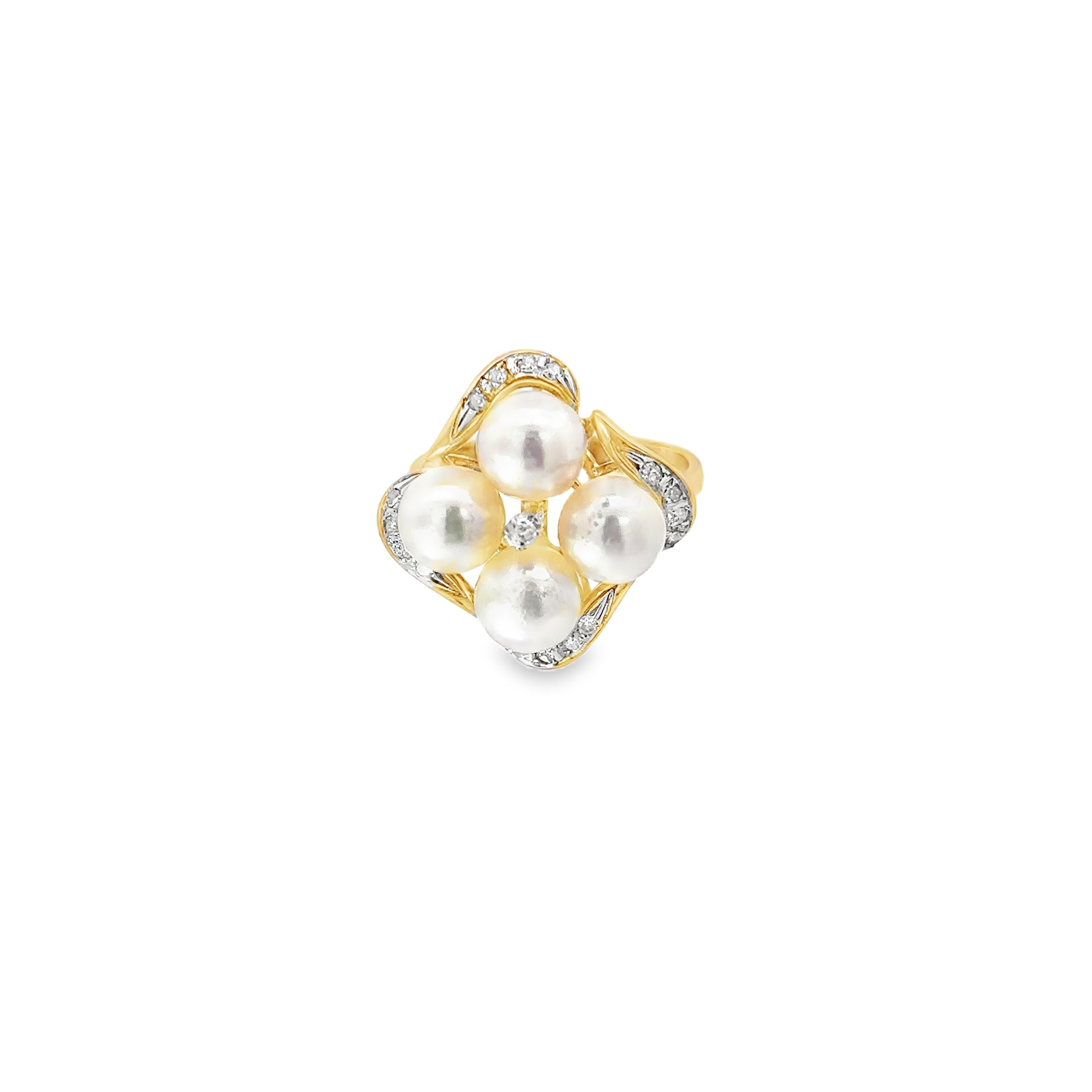 14K Yellow Gold Akoya Pearl and Diamond Ring