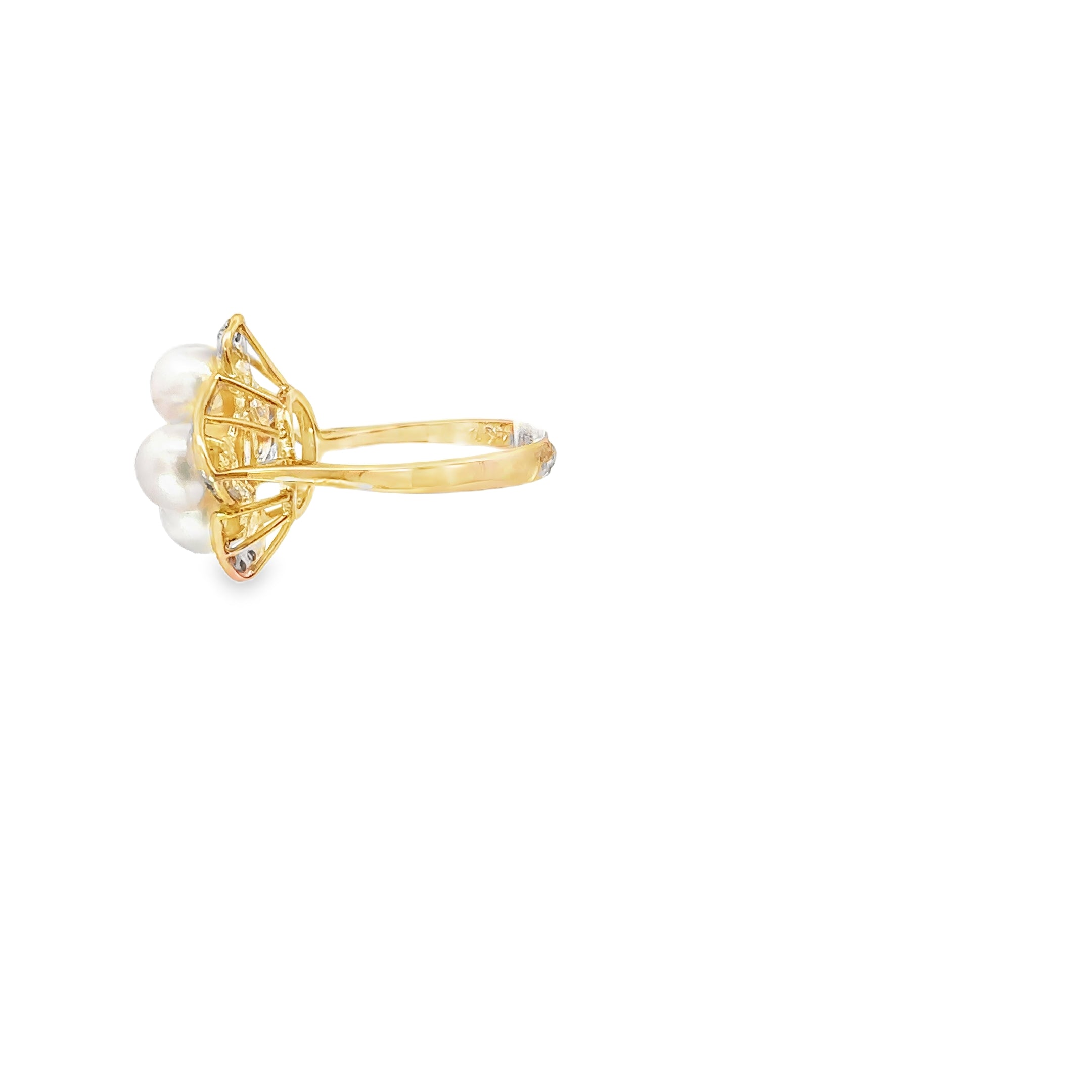 14K Yellow Gold Akoya Pearl and Diamond Ring