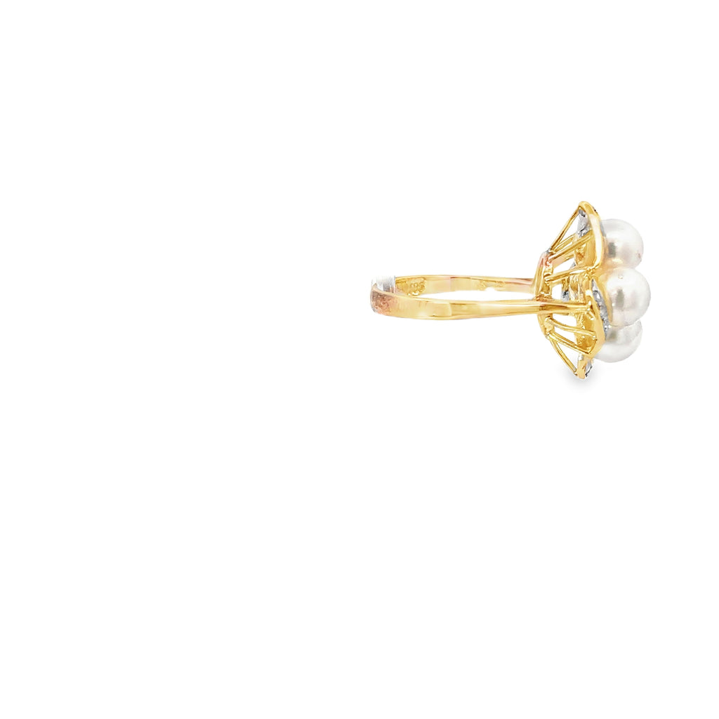 14K Yellow Gold Akoya Pearl and Diamond Ring